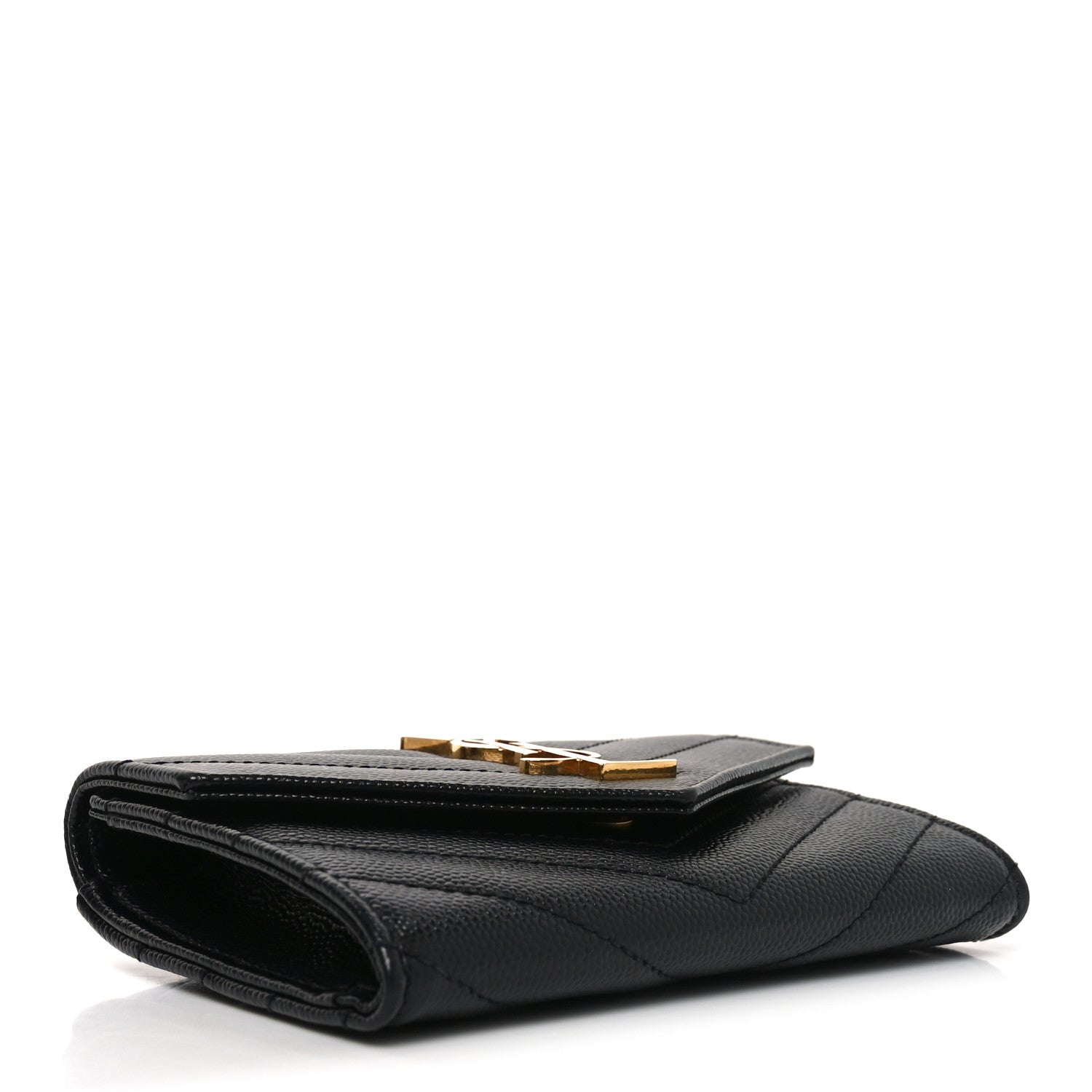 Grain De Poudre Matelasse Chevron Small Monogram Envelope Wallet Black