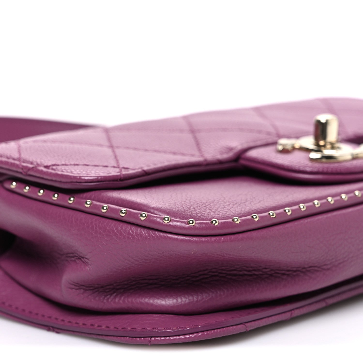 Caviar Quilted Mini Studded Flap  Purple