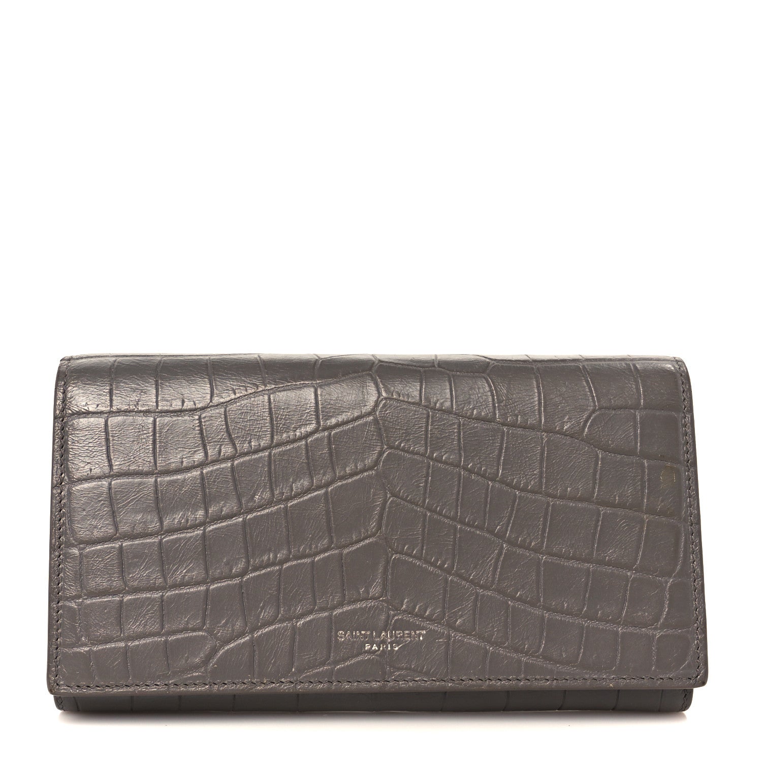 Calfskin Crocodile Embossed Classic Large Flap Wallet Fog