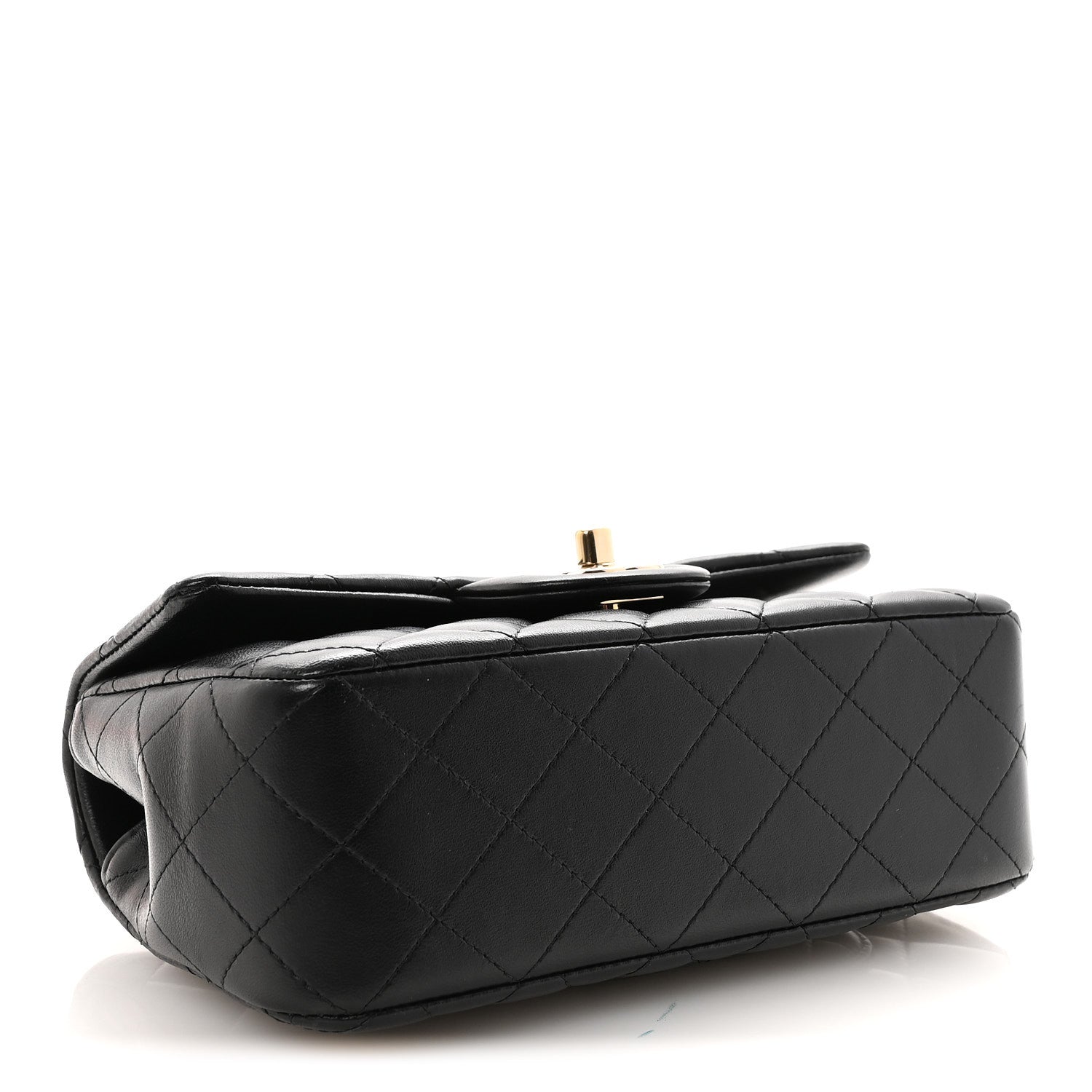 Lambskin Quilted Mini Top Handle Rectangular Flap Black