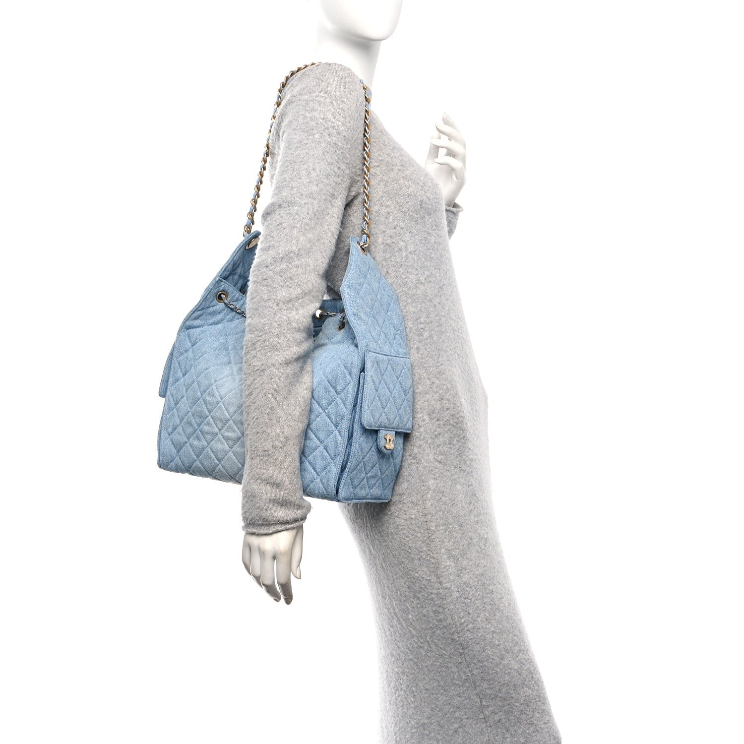 Washed Denim Quilted Medium Chanel 25 Handbag Blue