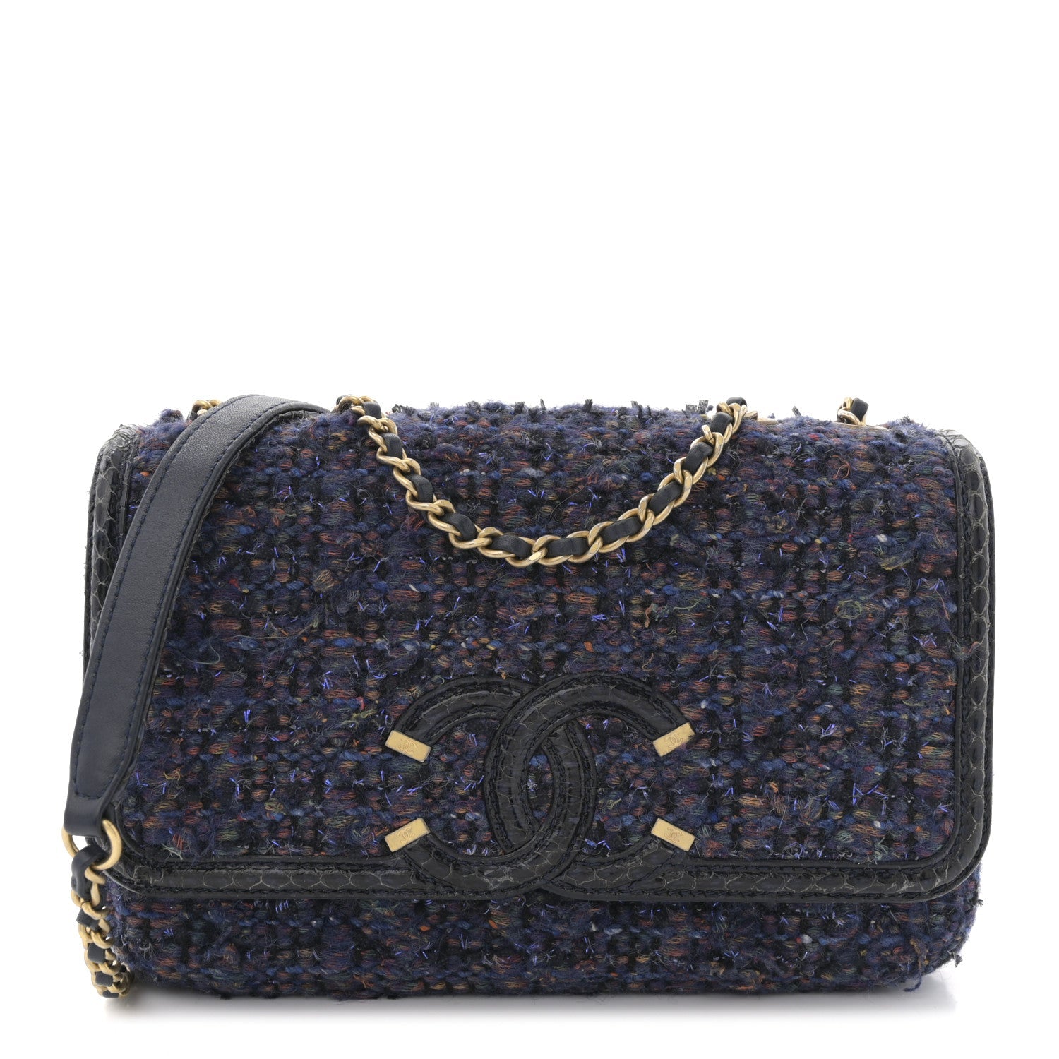 Tweed Watersnake Quilted Medium CC Filigree Flap Blue