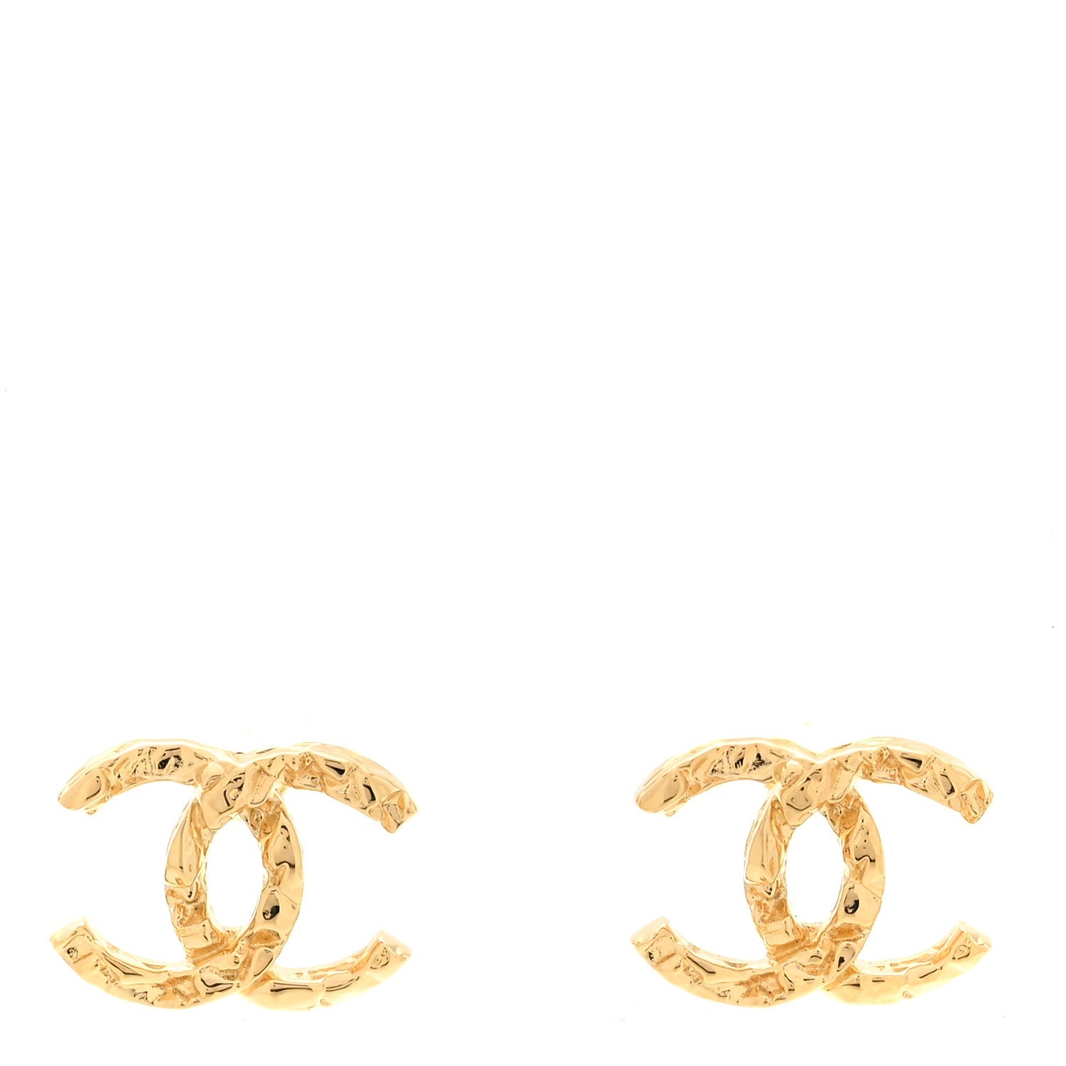 Metal Textured CC Earrings Gold