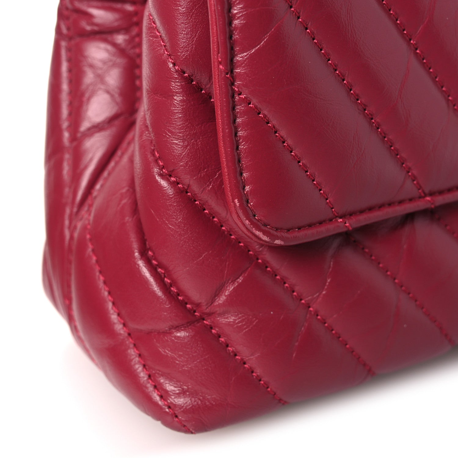 Aged Calfskin Chevron Quilted Mini Coco Handle Flap Dark Pink