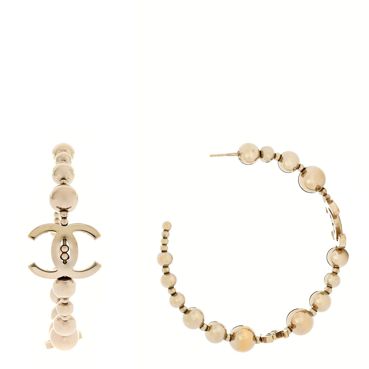 Metal Bead CC Hoop Earrings Gold