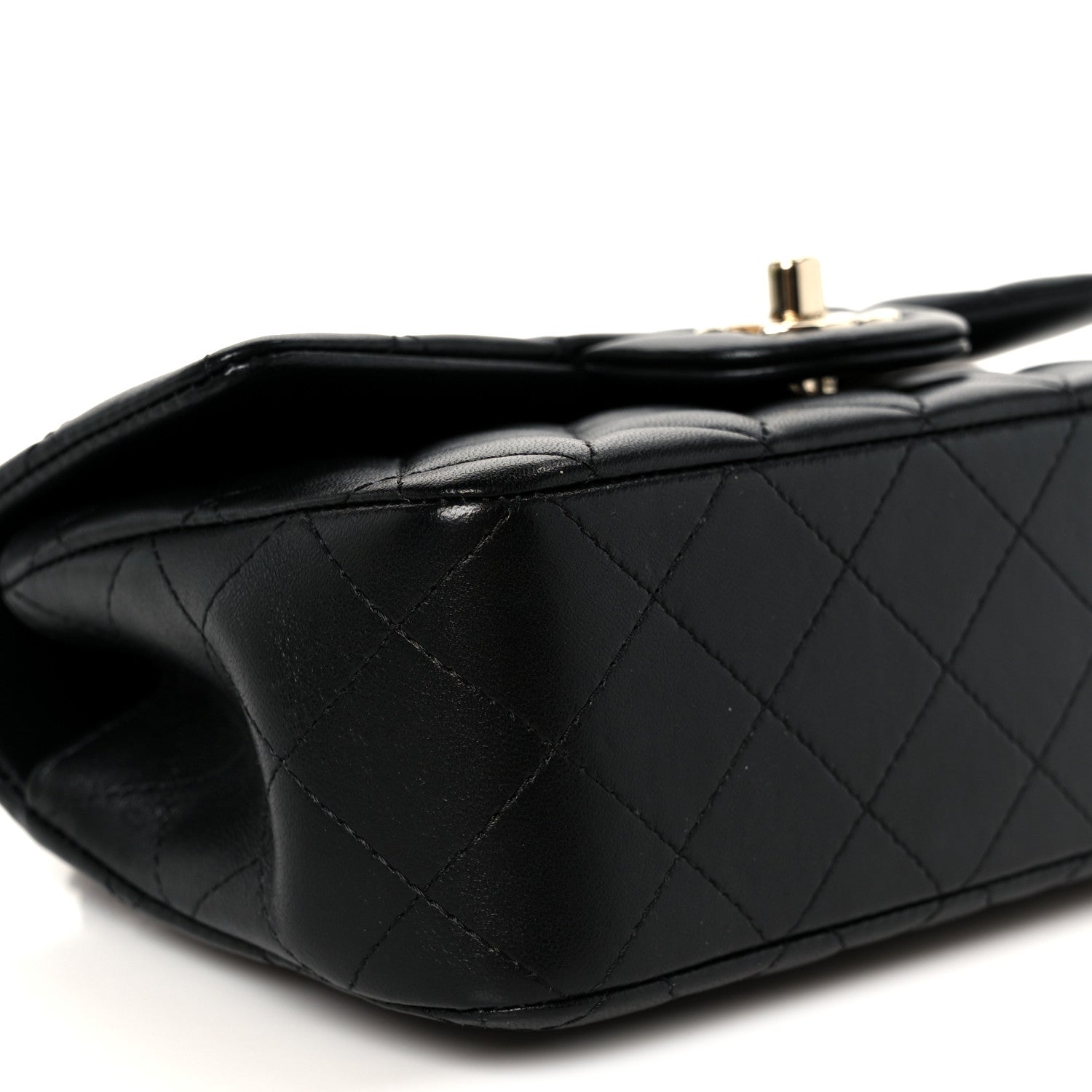 Lambskin Quilted Mini Top Handle Rectangular Flap Black