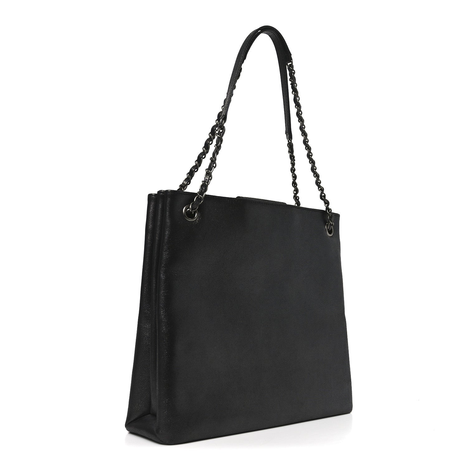 Iridescent Calfskin CC Large North South Shopping Tote Black