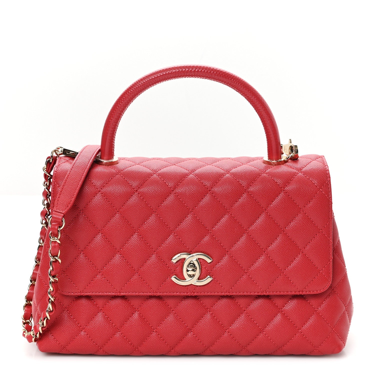 Caviar Quilted Lizard Embossed Small Coco Handle Flap Red