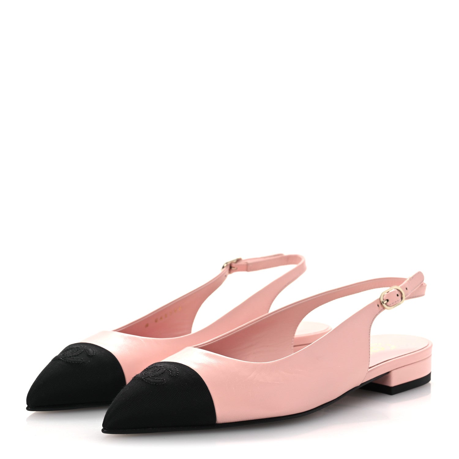 Lambskin Pointed Toe CC Slingback Flats 37 Pink Black