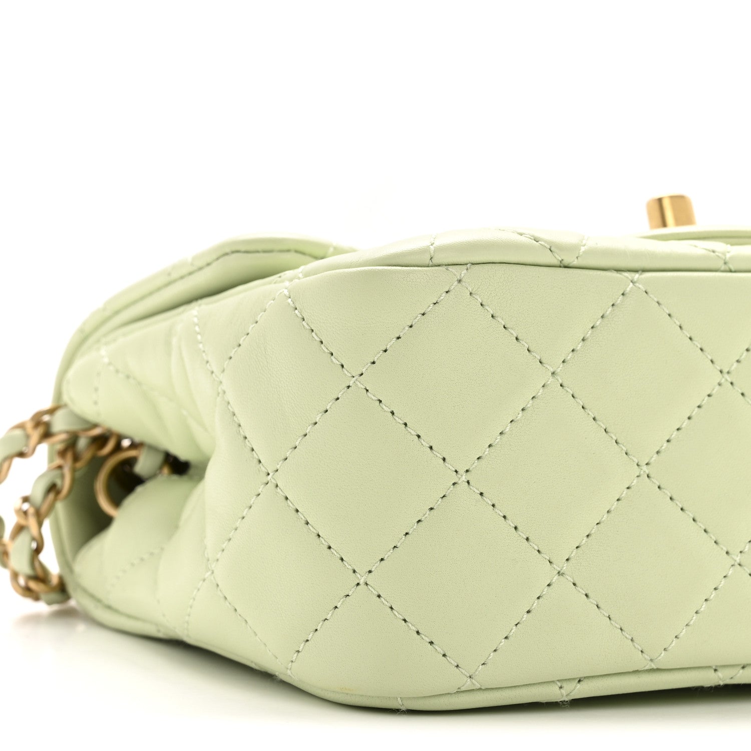 Lambskin Quilted Mini Pearl Crush Flap Light Green