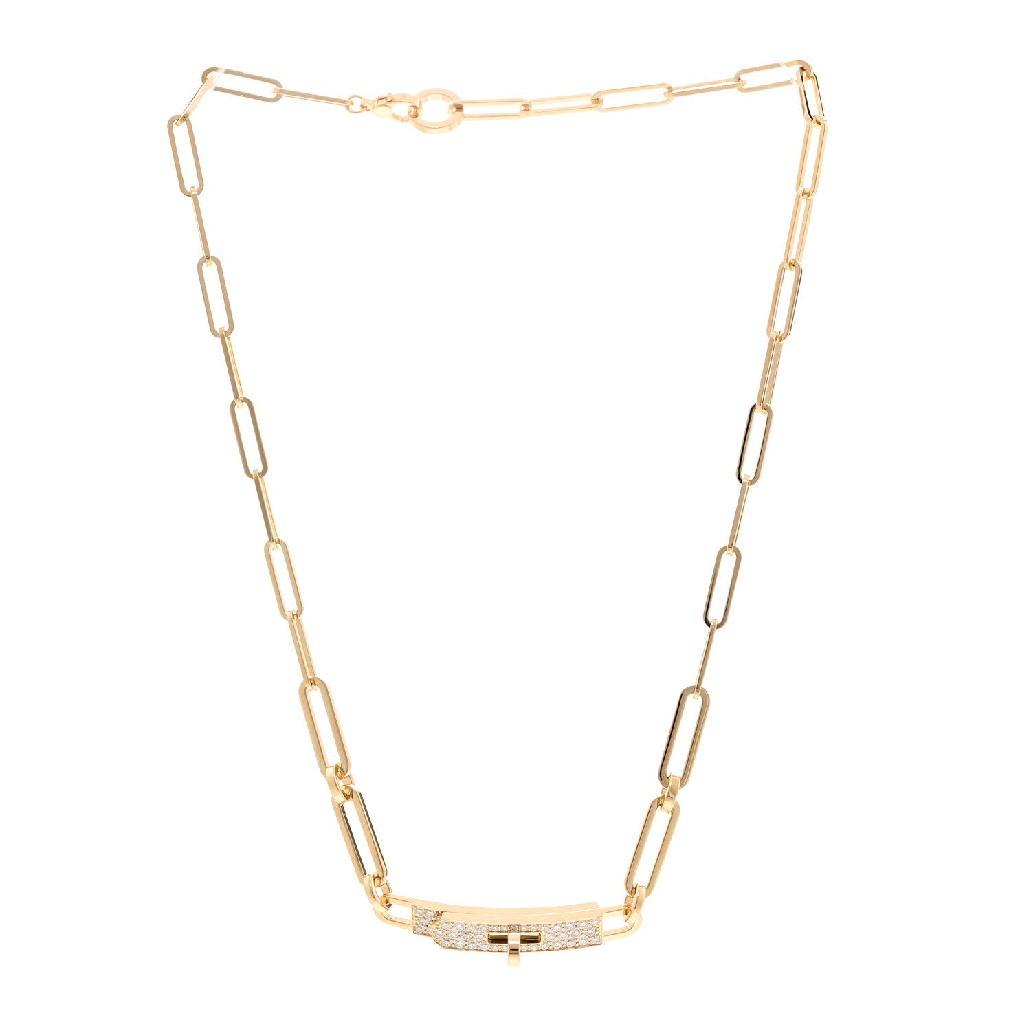 18K Yellow Gold Diamond Pave Kelly Chaine Choker Necklace