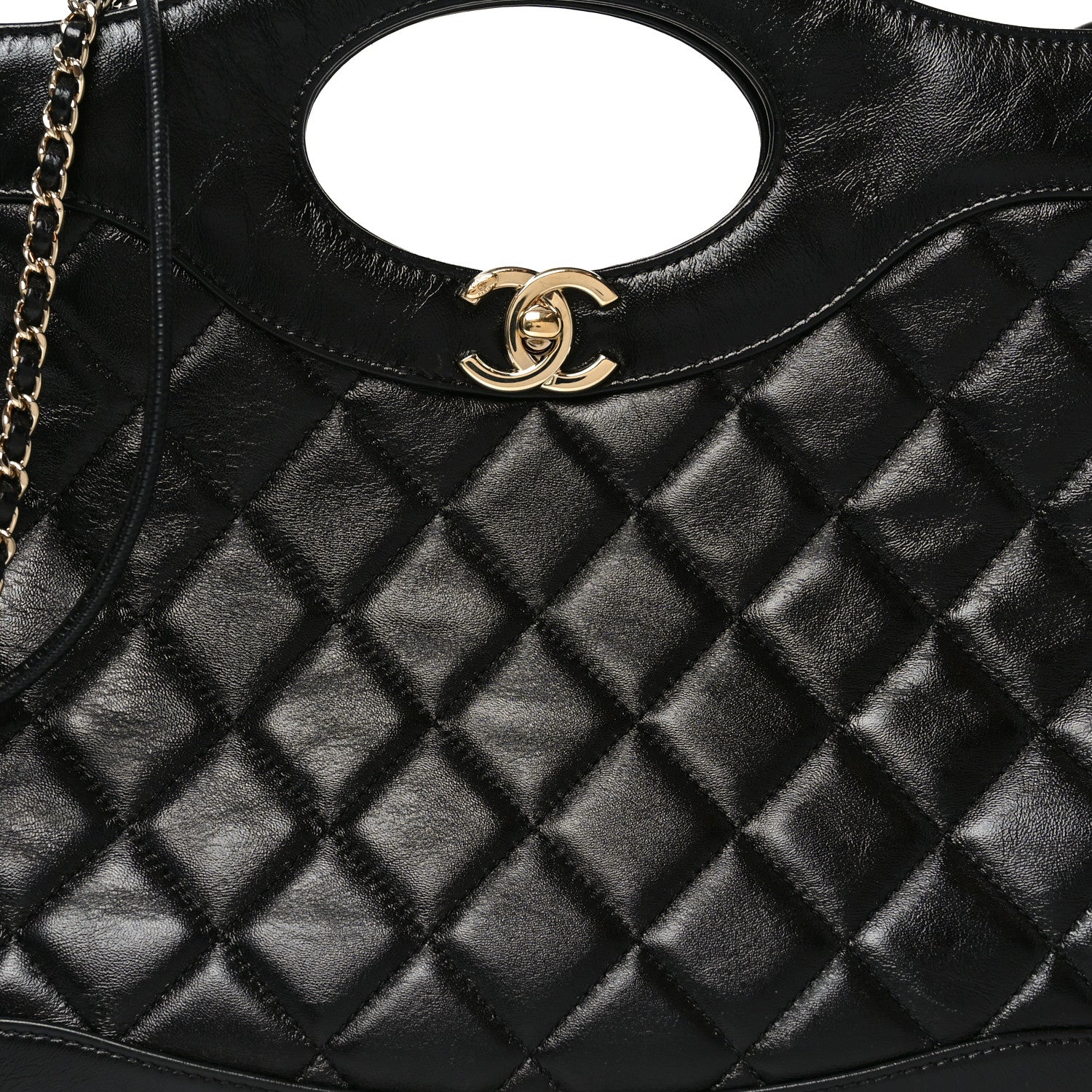 Shiny Lambskin Quilted 31 Shopping Bag Black