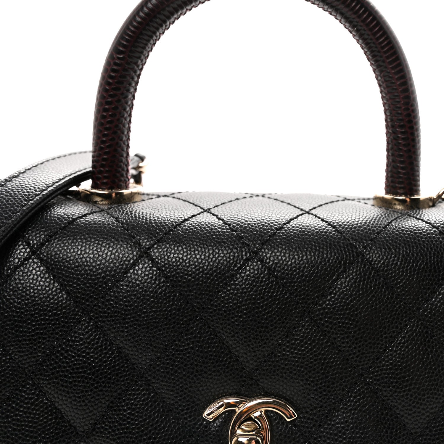 Caviar Lizard Embossed Quilted Mini Coco Handle Flap Black