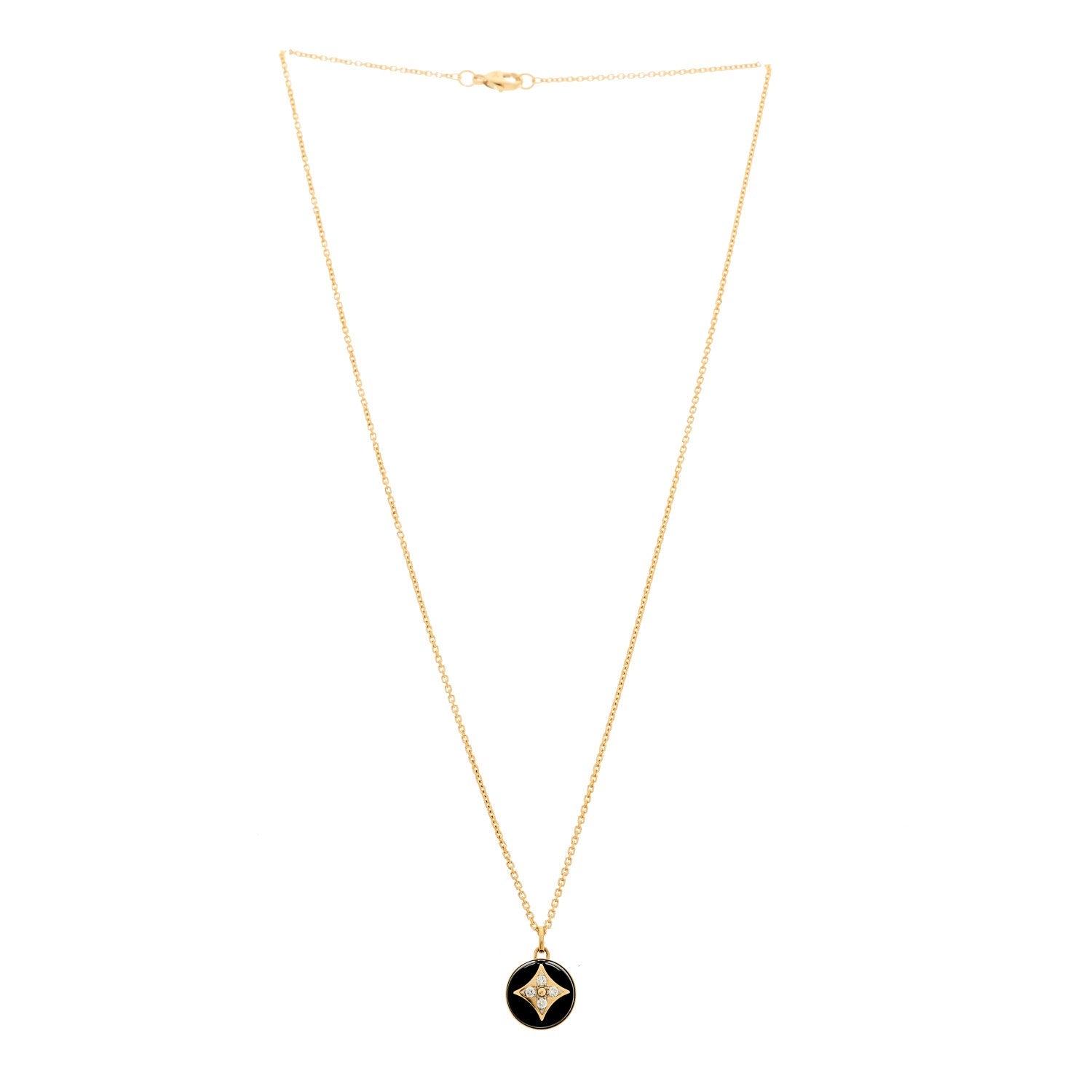 18K Yellow Gold Diamond Black Onyx Color Blossom Medallion Pendant Necklace