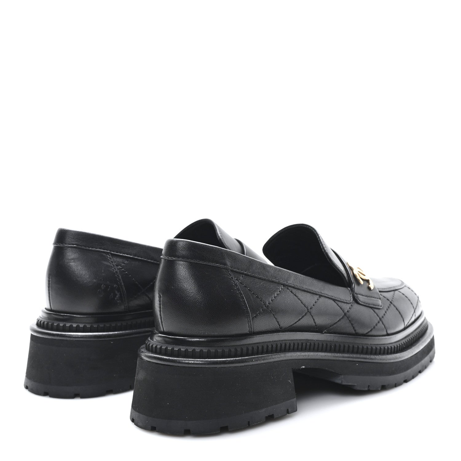 Calfskin Quilted CC Mocassin Loafers 38 Black