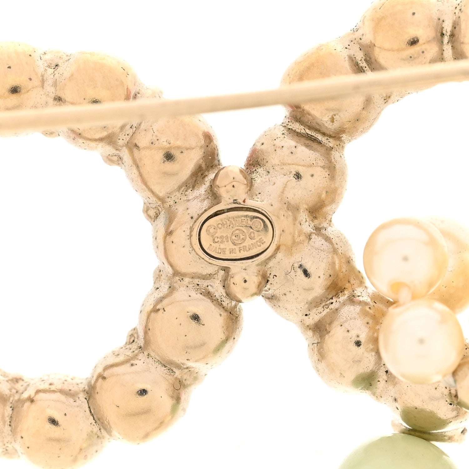 Resin Pearl Crystal Coco Dangling Brooch Gold