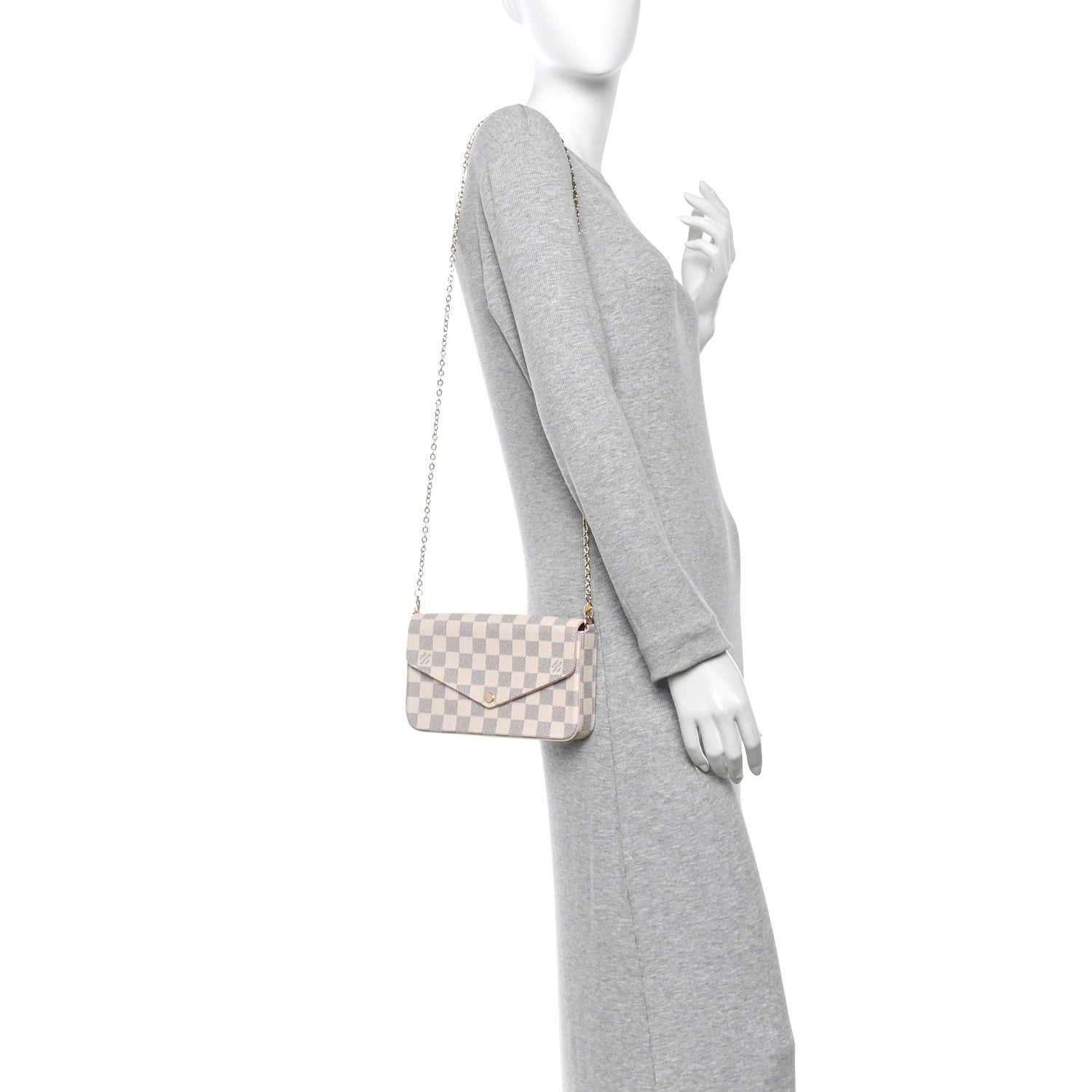 Damier Azur Pochette Felicie Chain Wallet Rose Ballerine