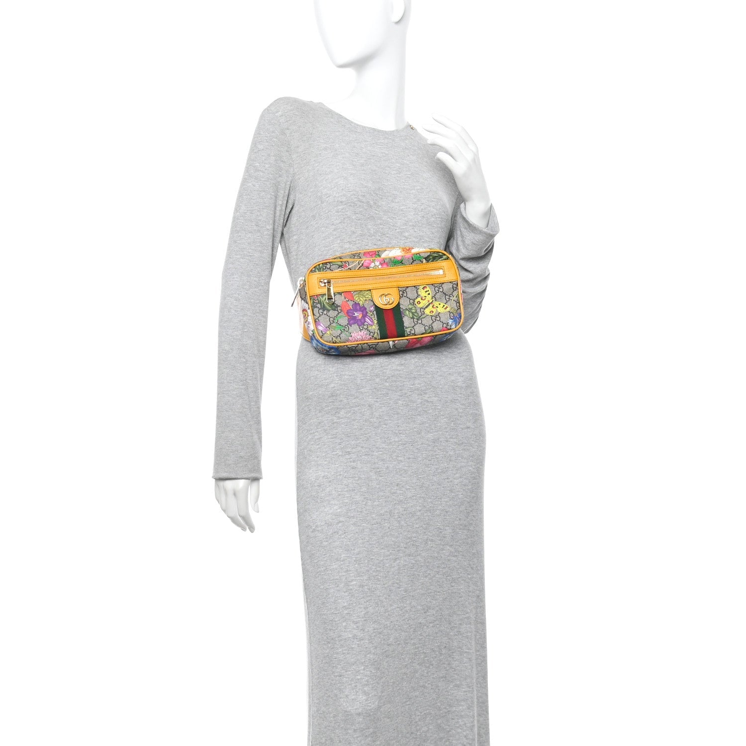 GG Supreme Monogram Flora Medium Ophidia Belt Bag Beige Multicolor Crop