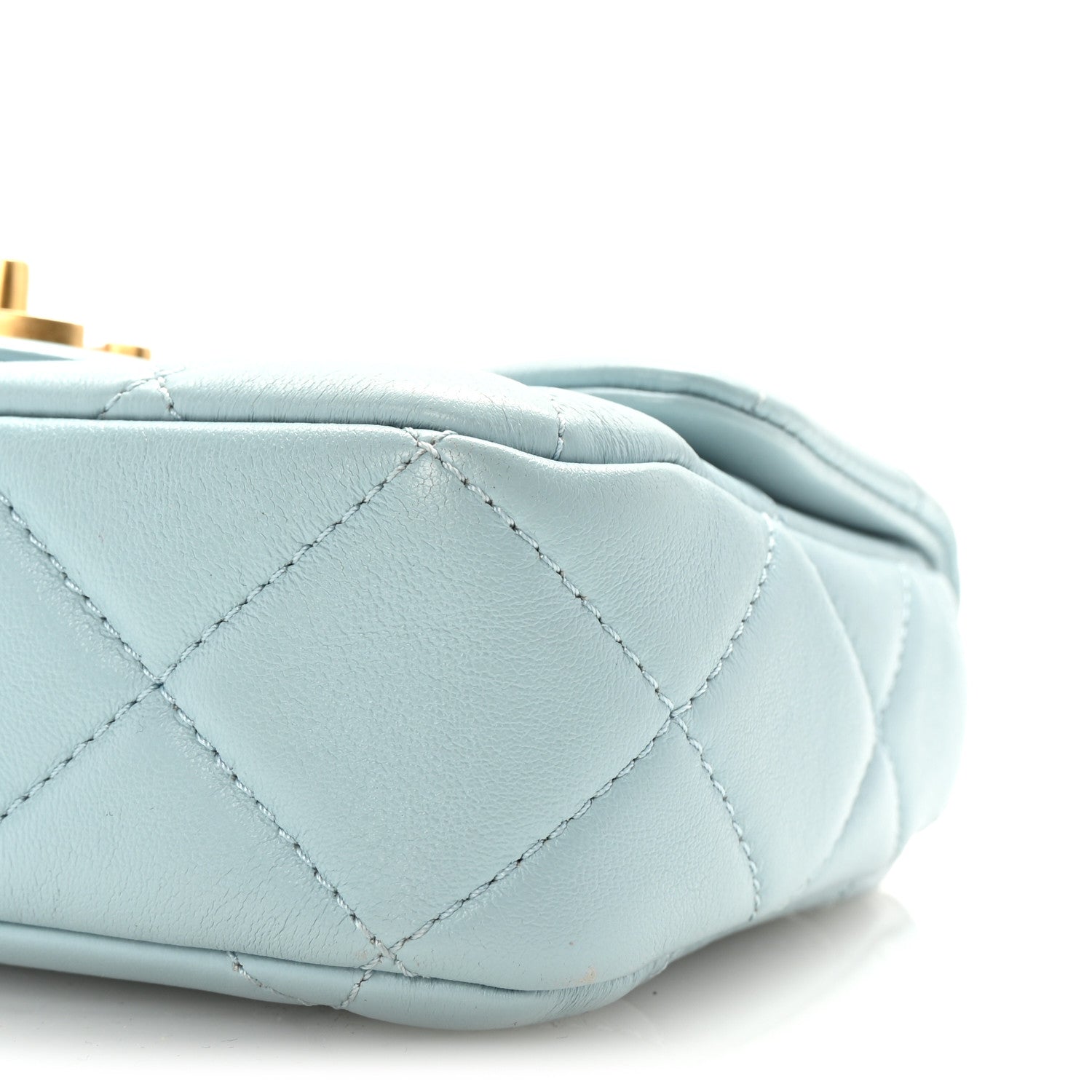 Lambskin Enamel Quilted Mini Pending CC Square Flap Light Blue