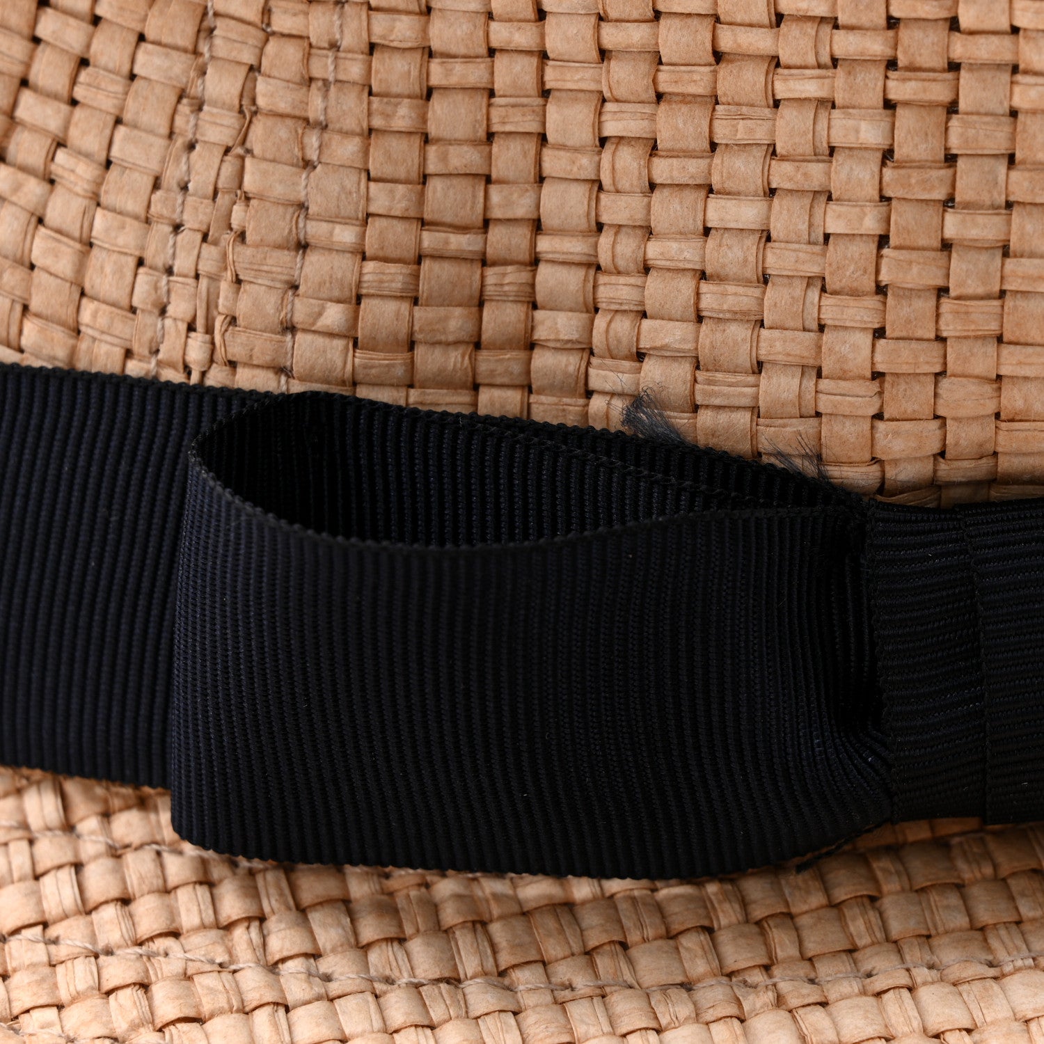 Straw Grosgrain Wide Brim Hat L Black