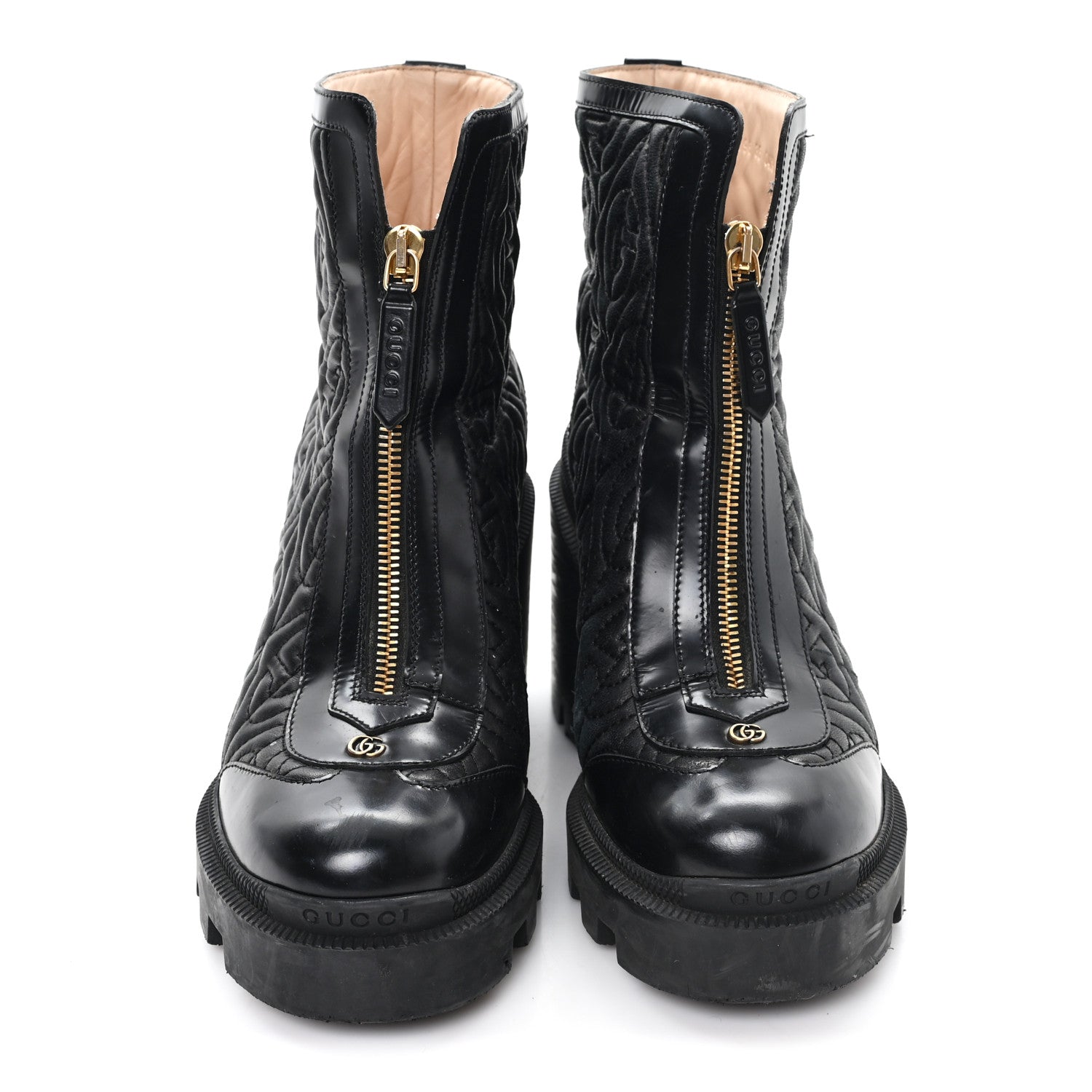 Calfskin Nappa Rhombus Quilted Trip Ankle Boots 36 Black