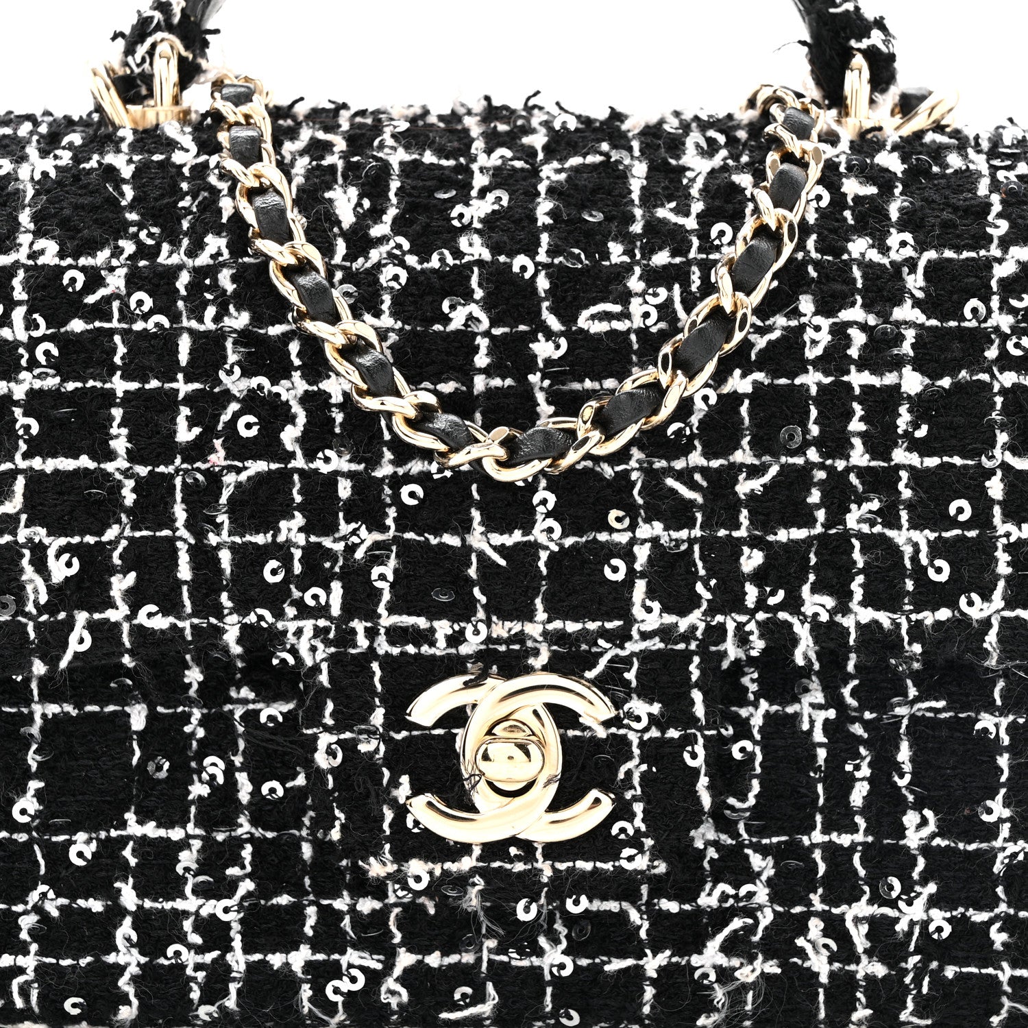 Tweed Quilted Mini Top Handle Rectangular Flap Black White