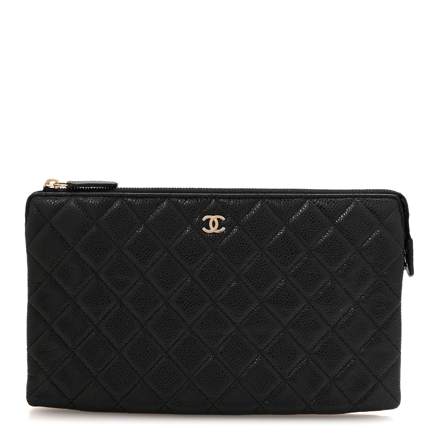 Caviar Quilted Large Zipped Clutch Black