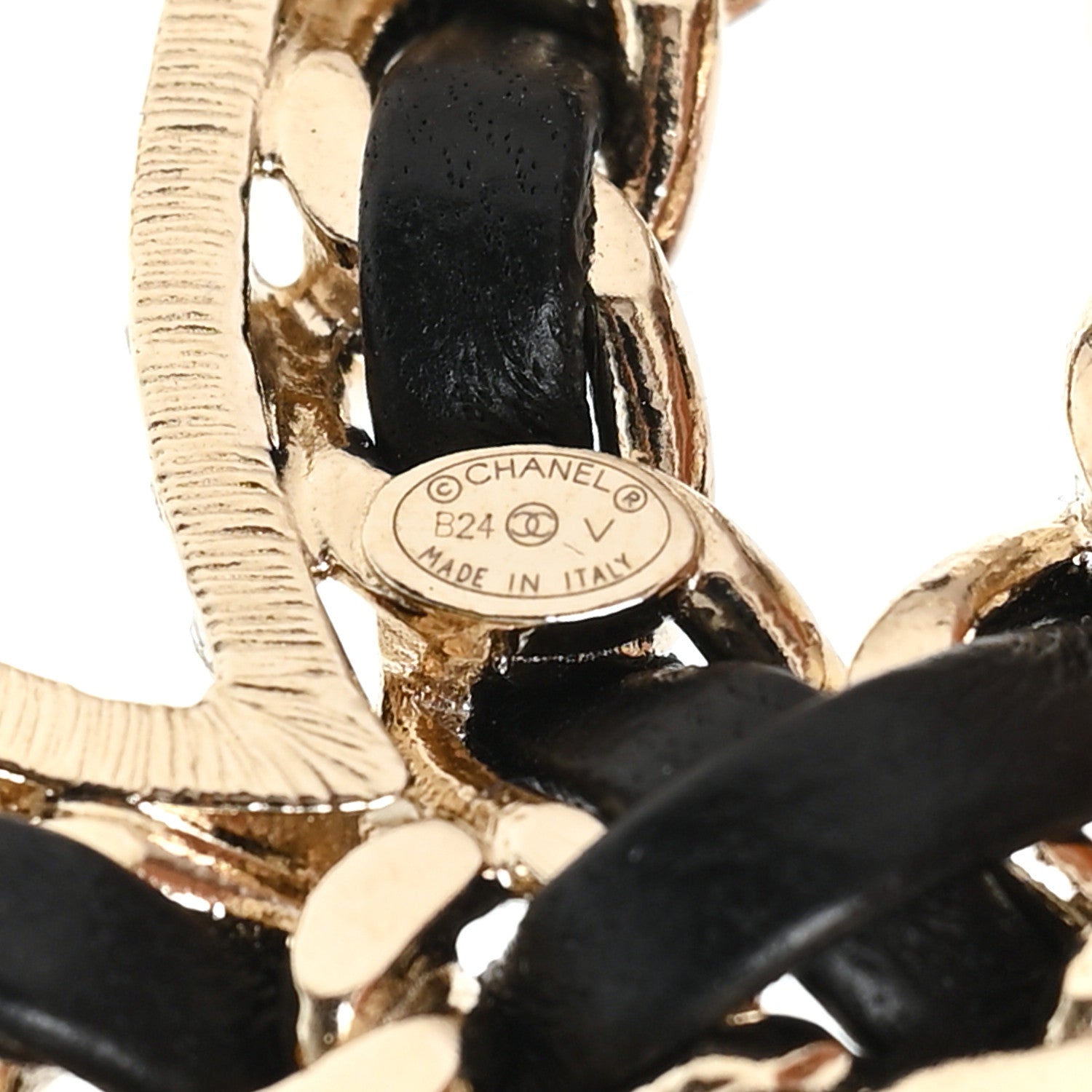 Lambskin Crystal CC Chain Brooch Black Gold