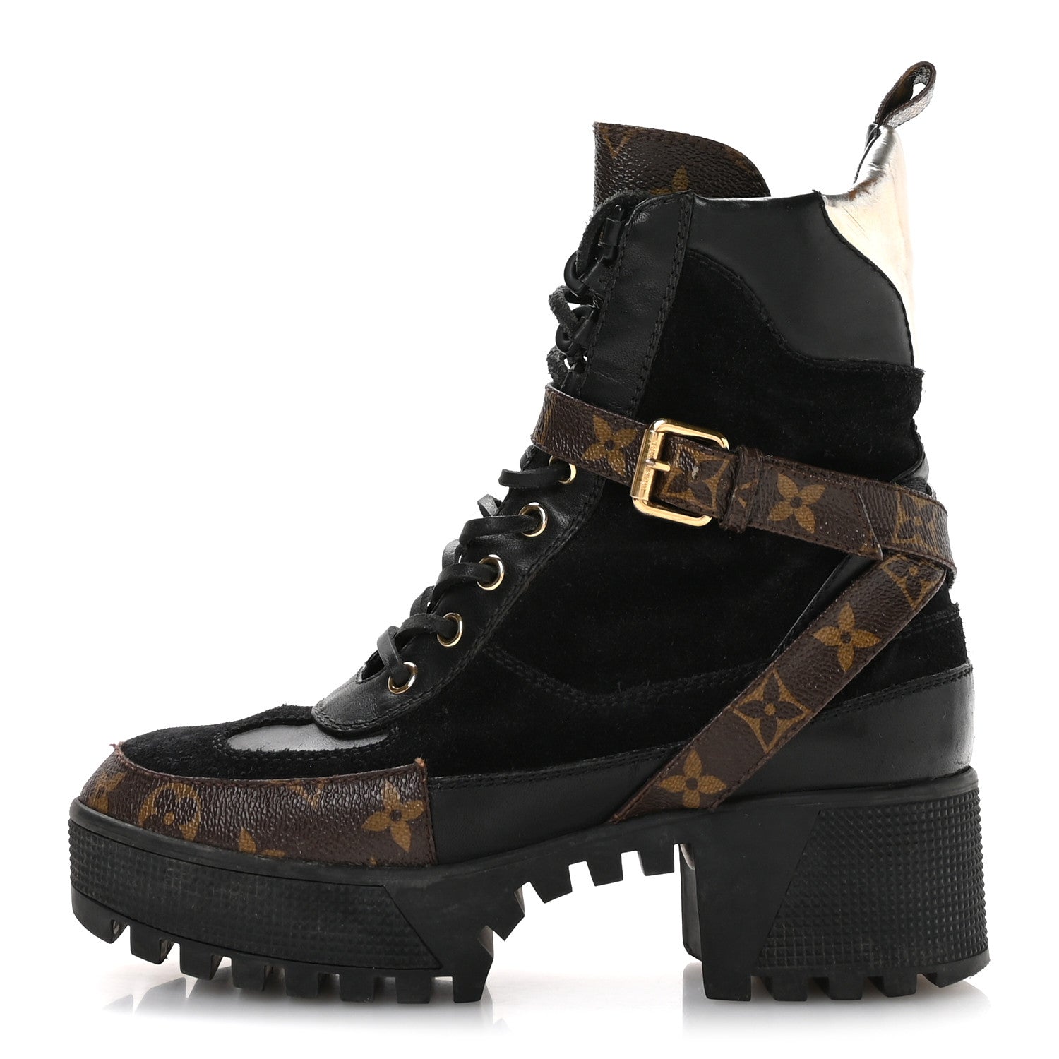 Suede Calfskin Monogram Laureate Platform Desert Boots 36.5 Black