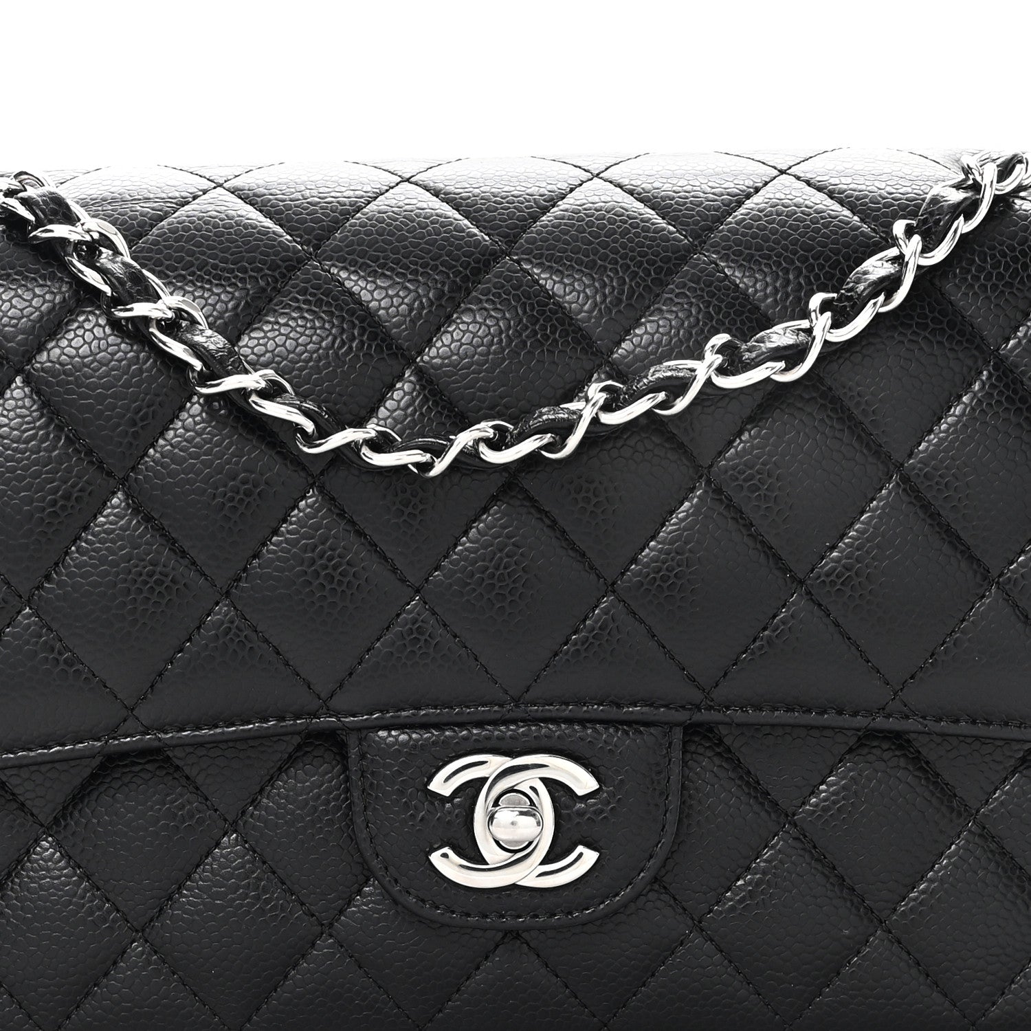 Caviar Quilted Medium Double Flap Black