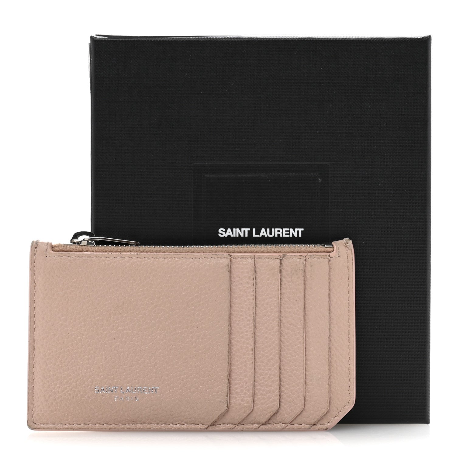 Grained Calfskin 5 Fragments Zip Pouch Card Holder Rose Antic