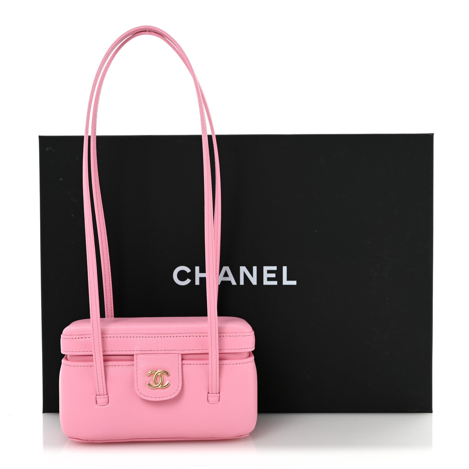 Shiny Caviar Preppy Coco Long Vanity With Strap Rose