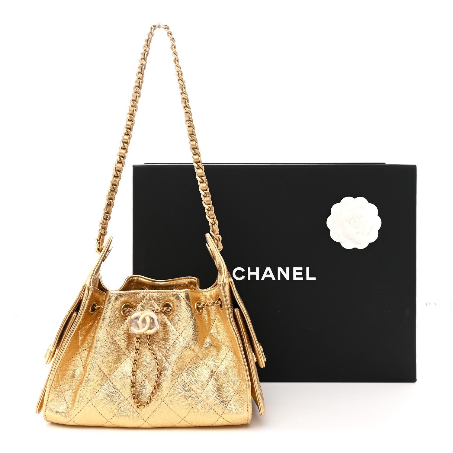 Metallic Caviar Quilted Mini Chanel 25 Handbag Gold