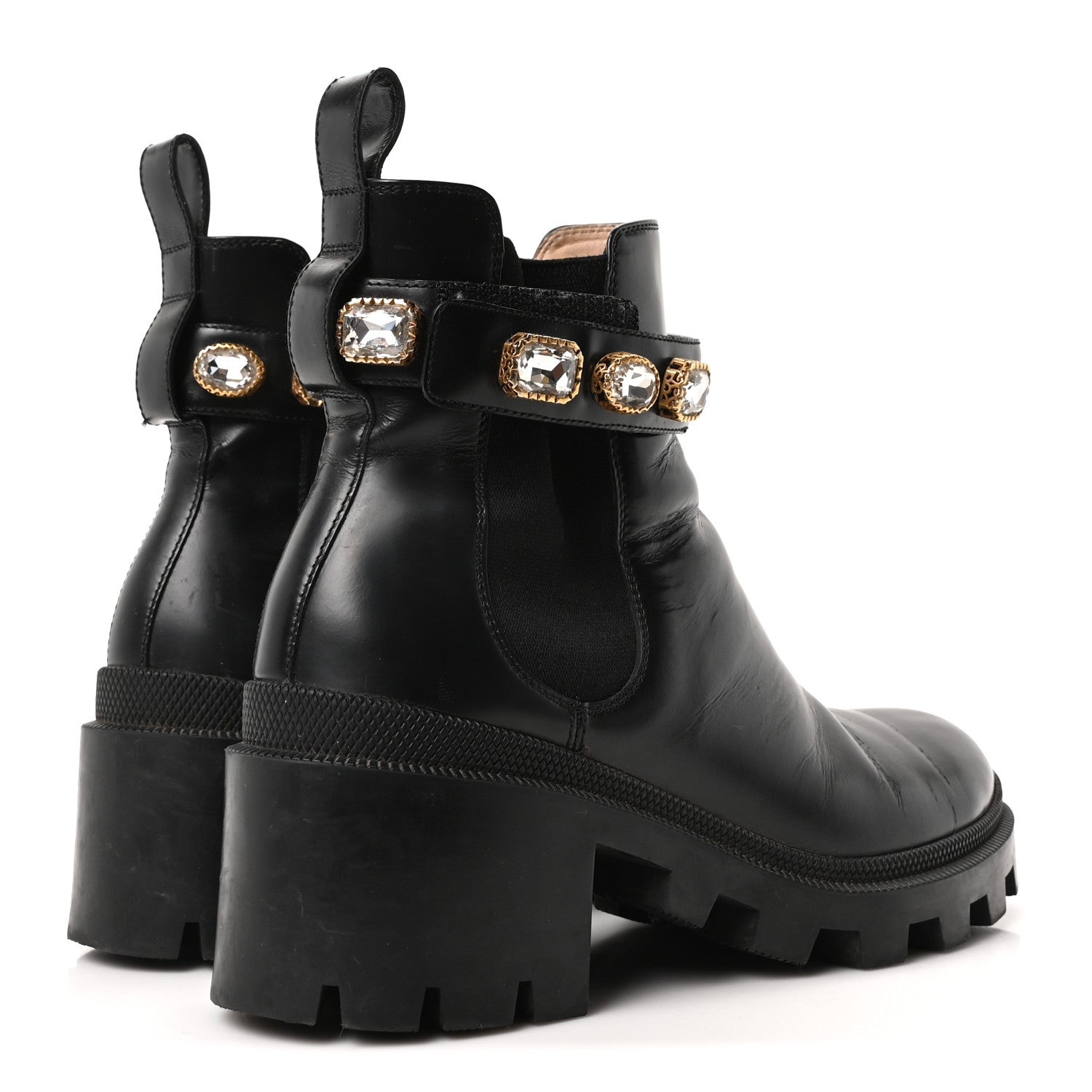 Calfskin Crystal GG Trip Chelsea Ankle Boots 38 Black