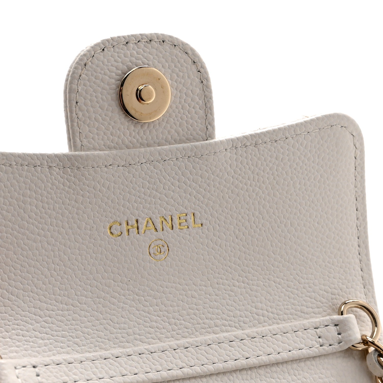 Caviar Quilted Flap Card Holder On Chain White