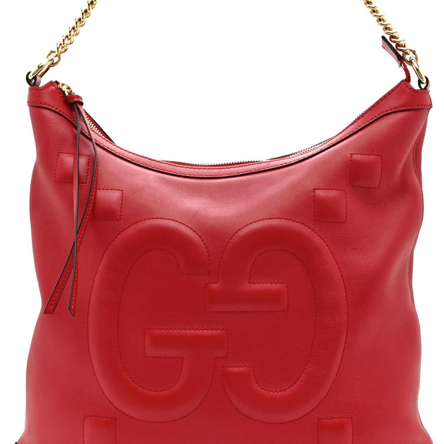 Apollo Calfskin GG Dadini Embroidered Chain Hobo Hibiscus Red