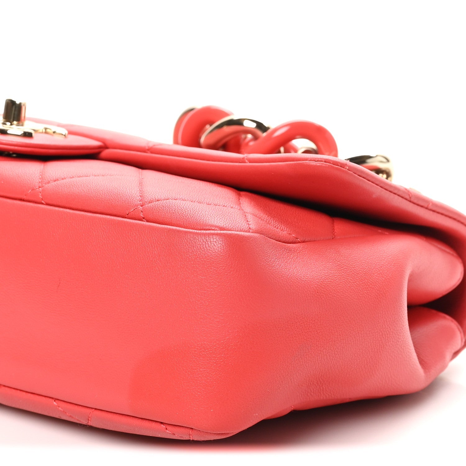 Lambskin Quilted Resin Bi-Color Chain Flap Bag Red