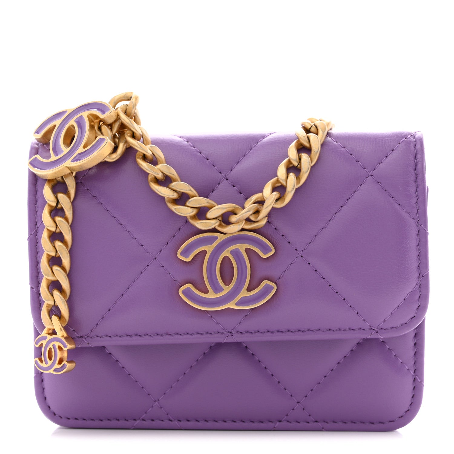 Lambskin Enamel Quilted Pending CC Flap Belt Bag Purple