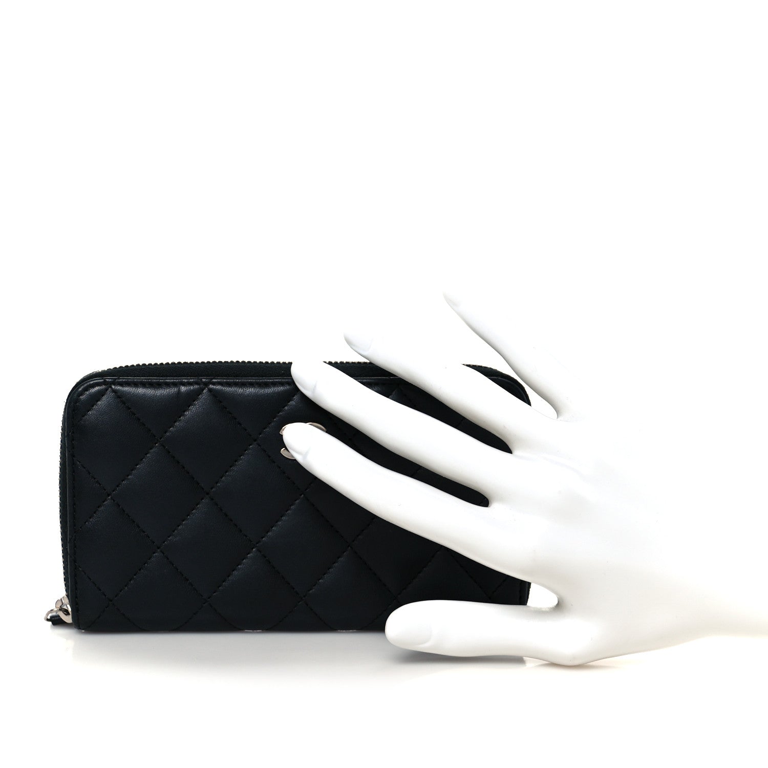 Lambskin Quilted Medium Zip Around Wallet Black
