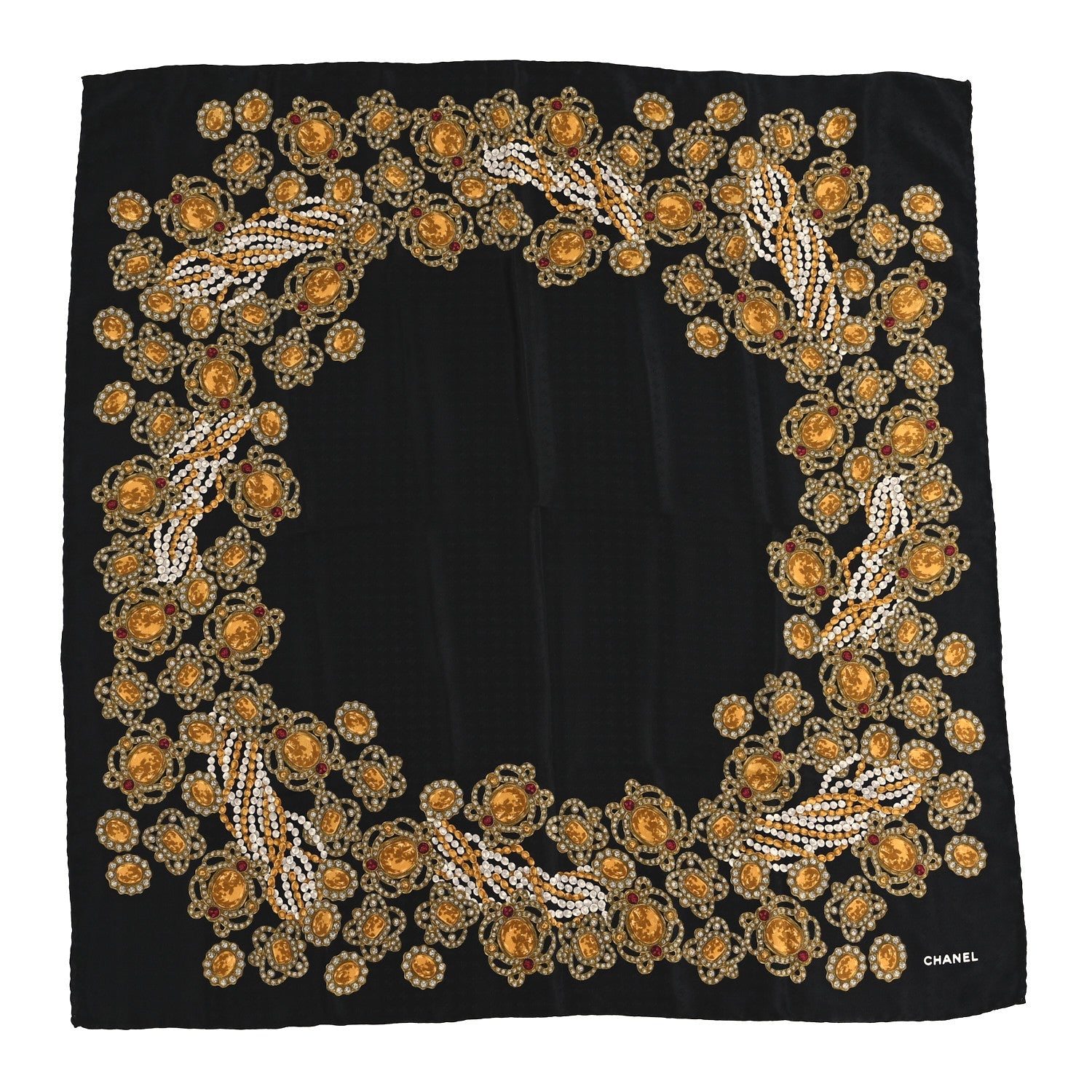 Silk CC Gripoix Pearls Square Scarf Black