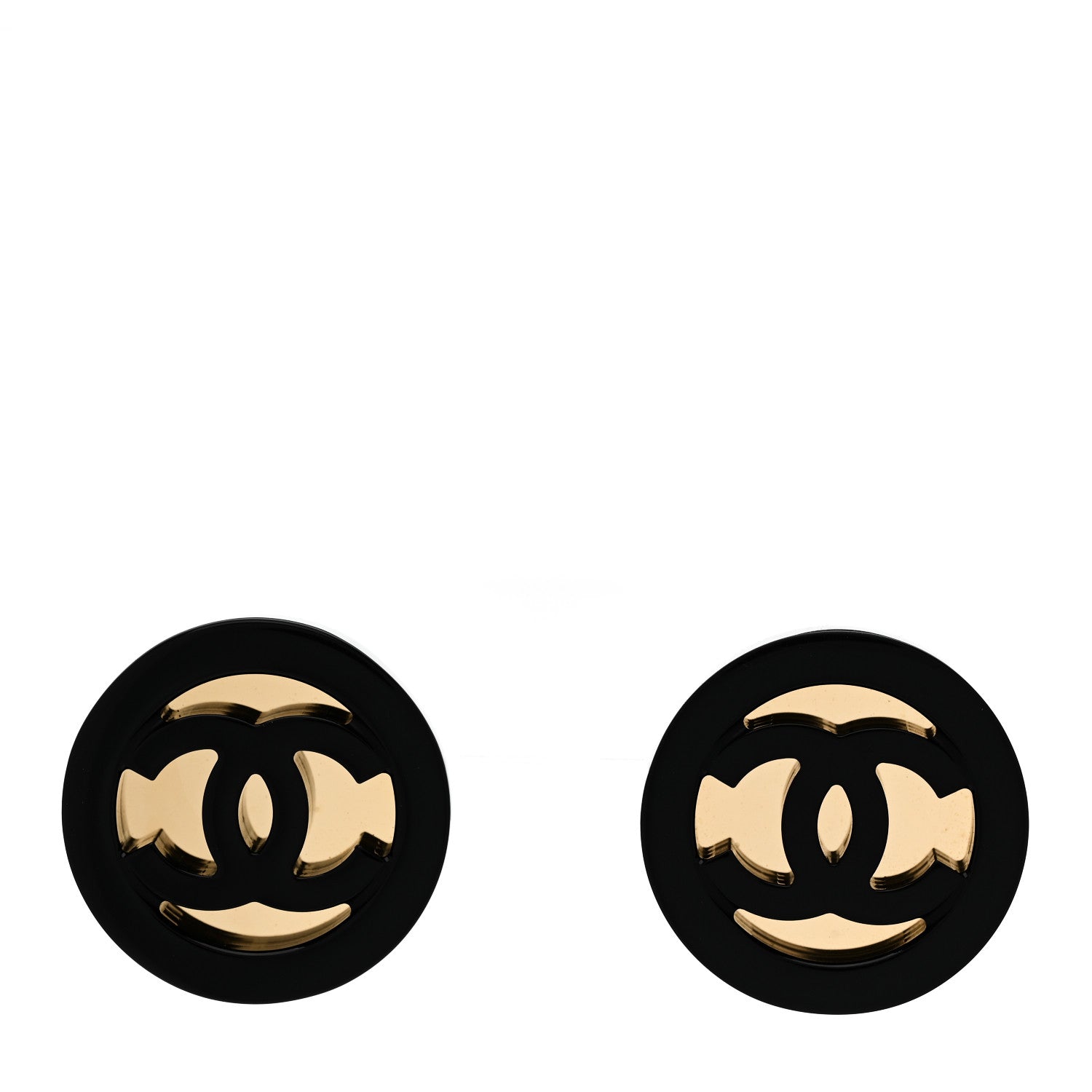 Resin CC Round Earrings Gold Black