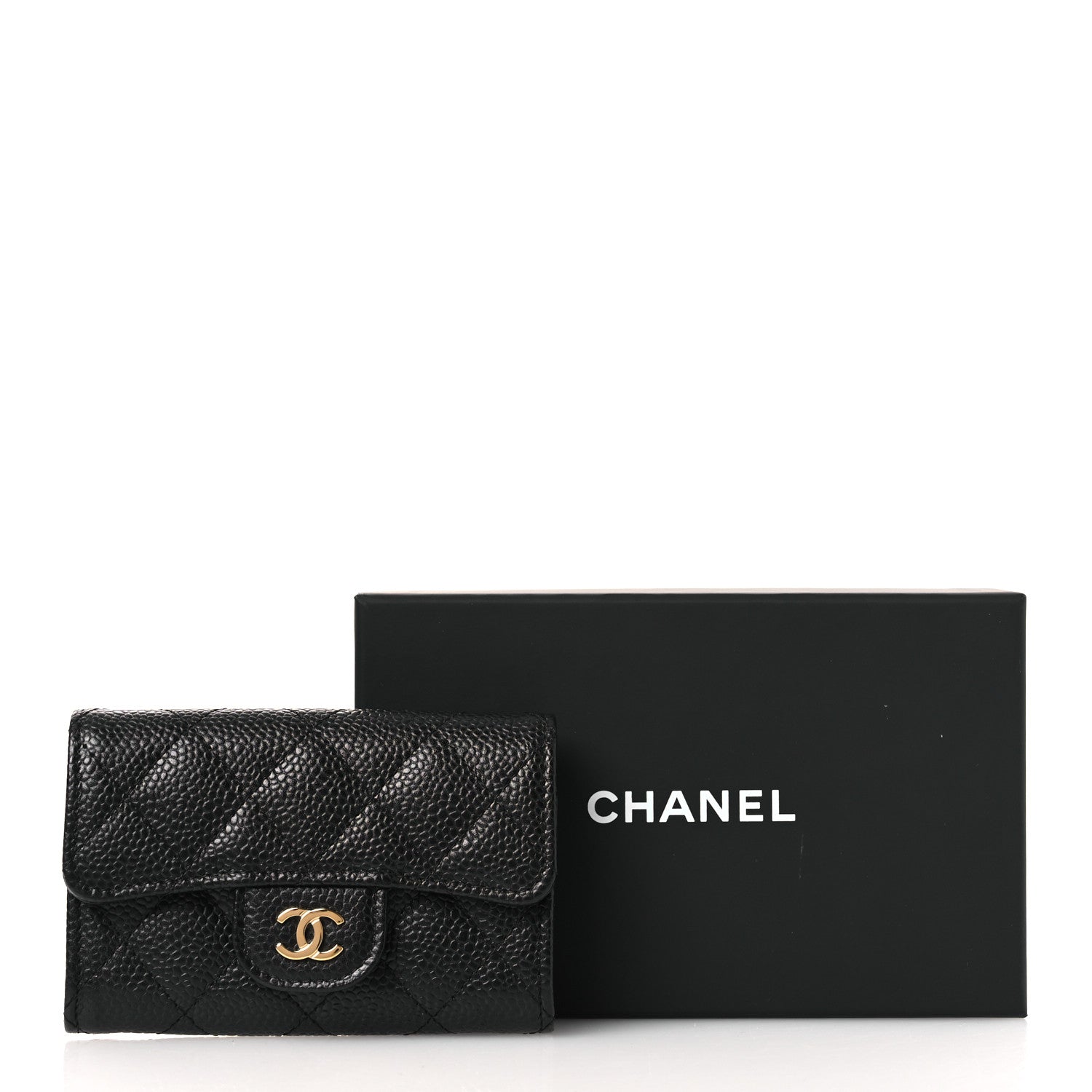 Caviar Quilted Flap Card Holder Black