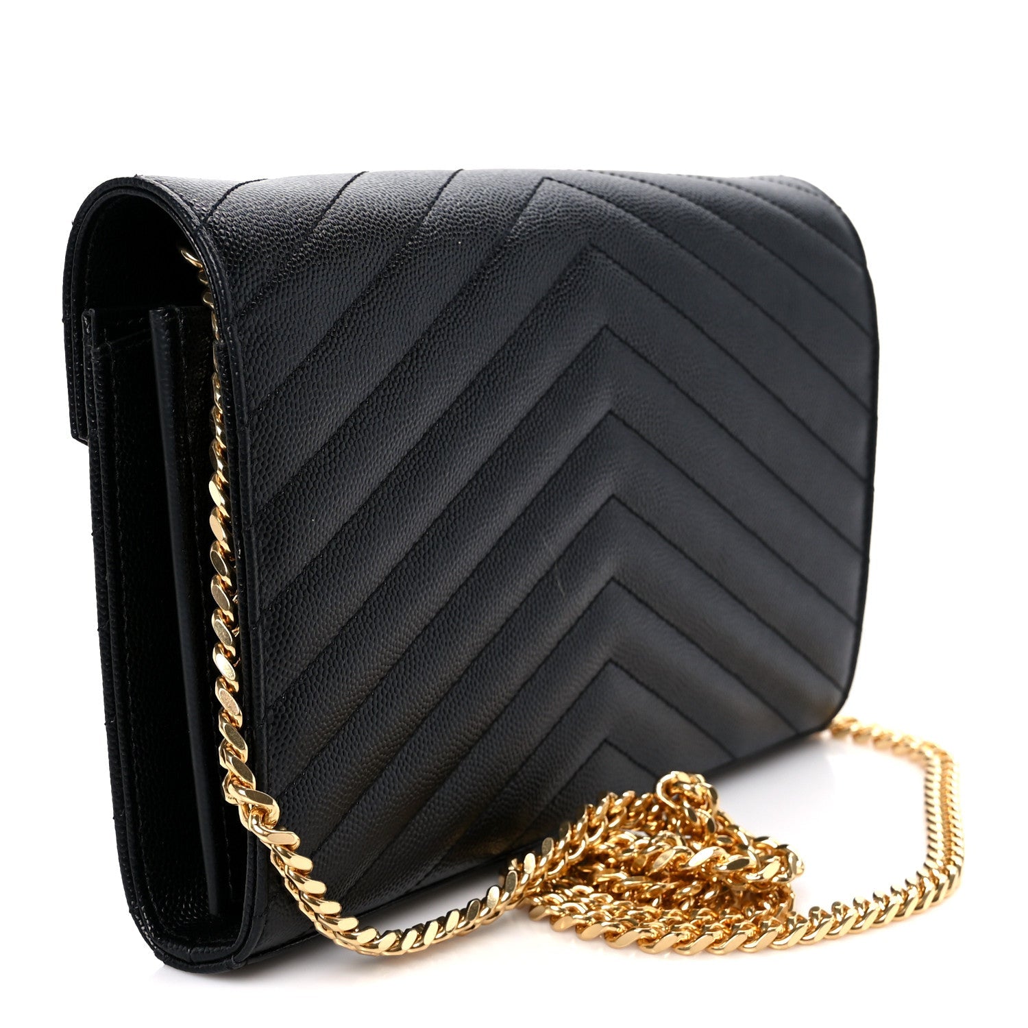 Grain De Poudre Matelasse Chevron Monogram Chain Wallet Black