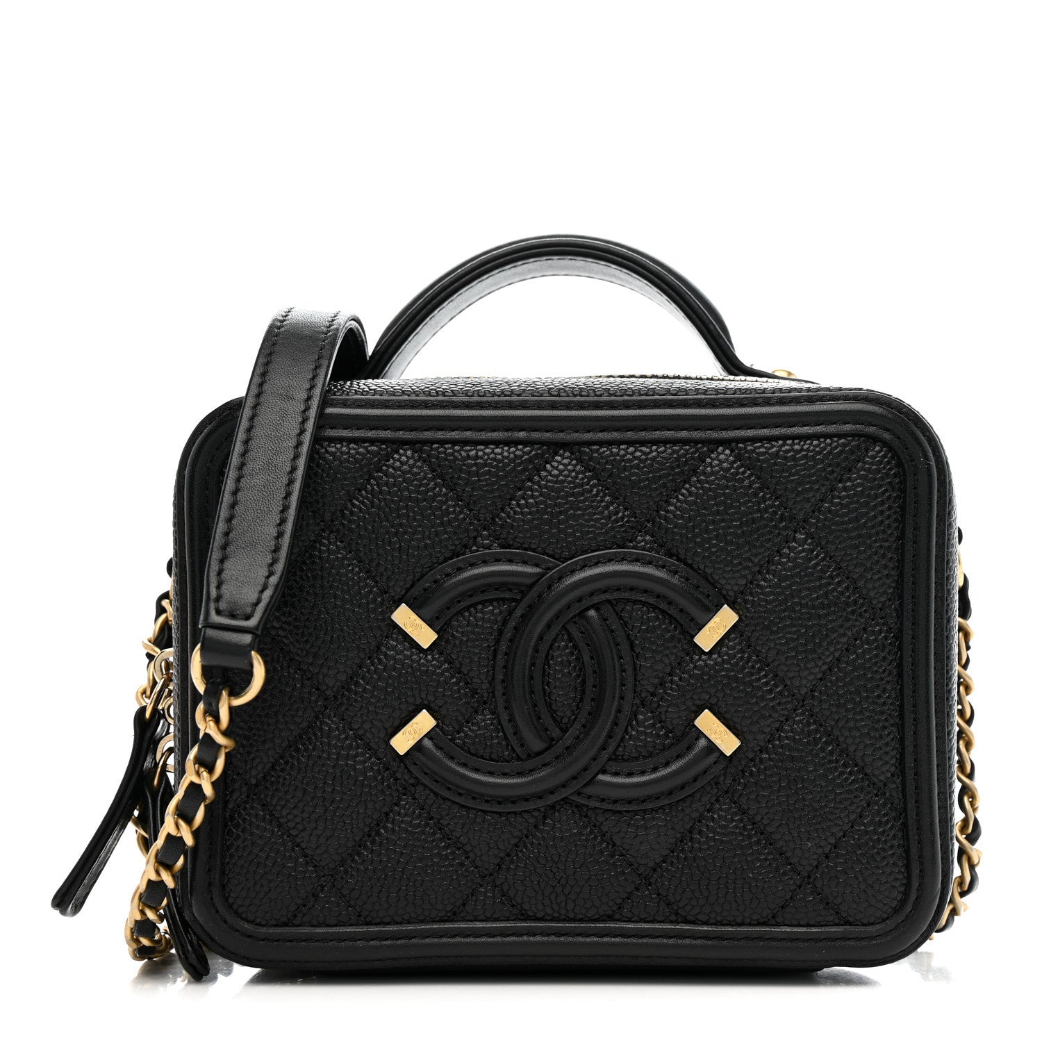 Caviar Quilted Small CC Filigree Vanity Case Black