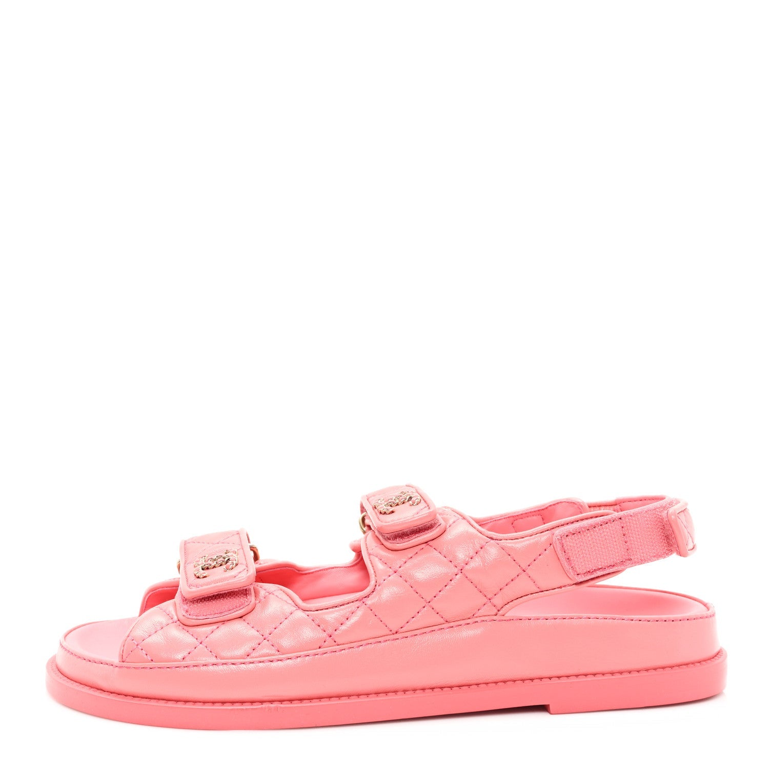 Lambskin Quilted Velcro Dad Chain CC Sandals 40 Pink