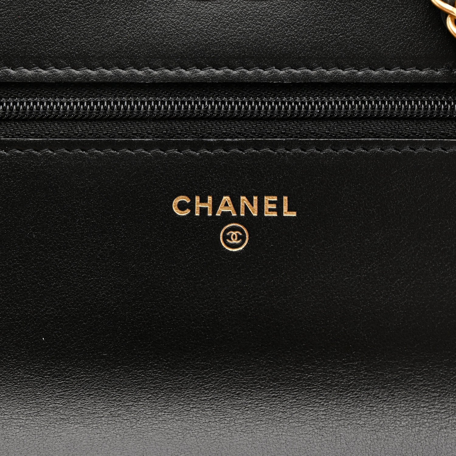 Calfskin Quilted Perfect Fit Wallet On Chain WOC Black