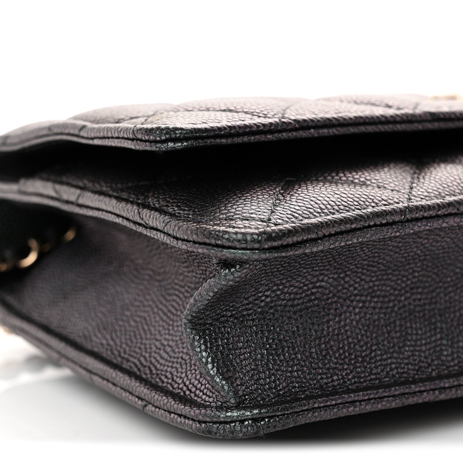 Iridescent Caviar Quilted Wallet on Chain WOC Dark Blue