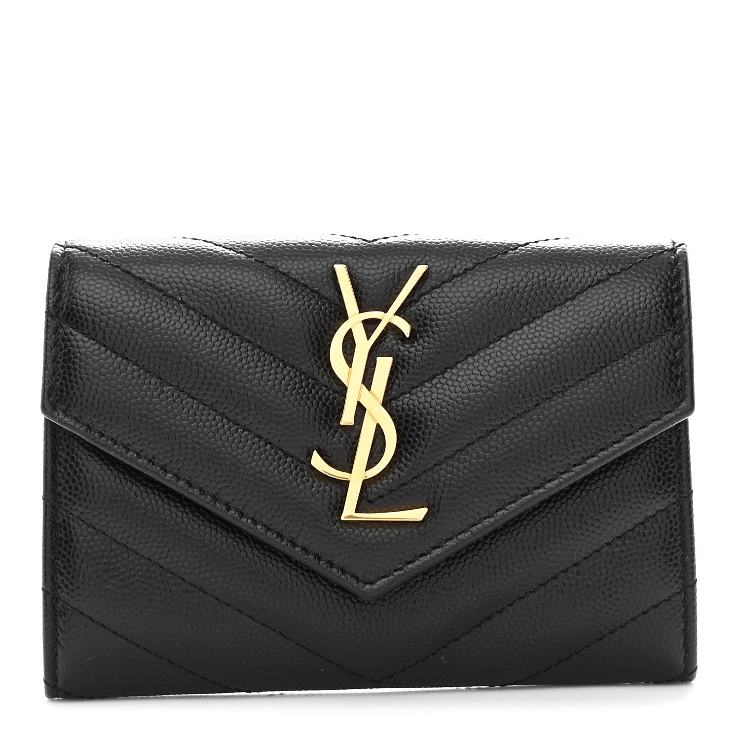 Grain De Poudre Matelasse Chevron Small Monogram Envelope Wallet Black