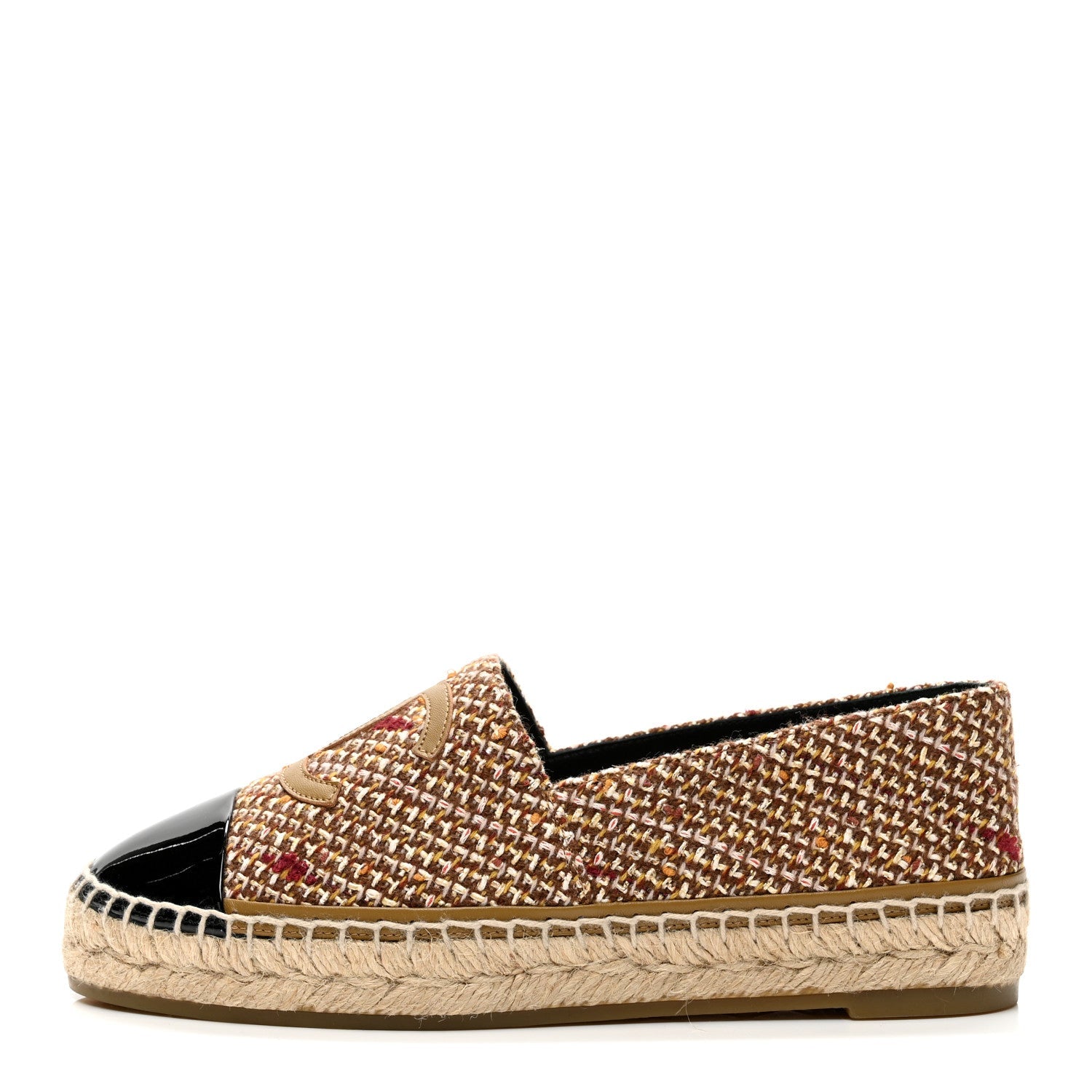 Tweed Patent CC Espadrilles 38 Beige Black Multicolor