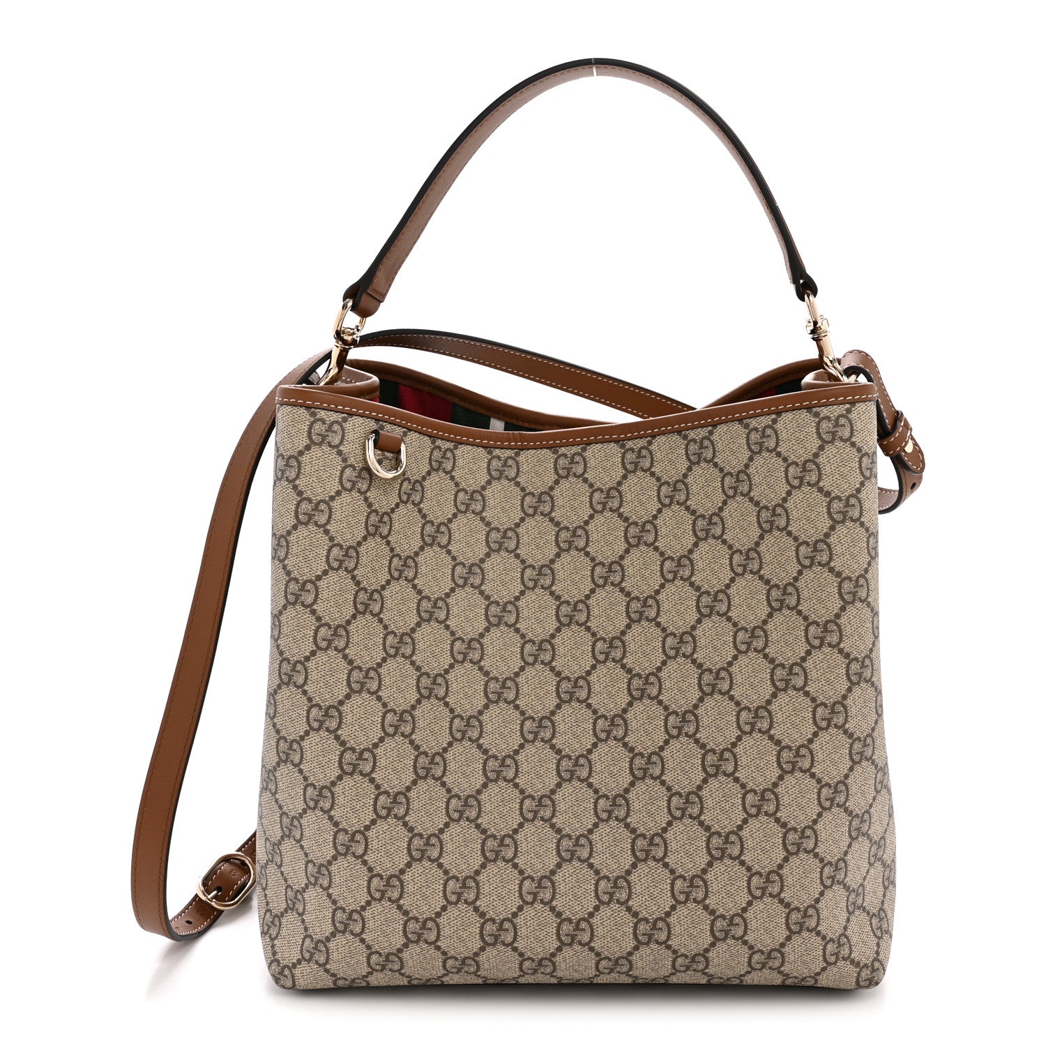 GG Supreme Monogram Medium Emblem Bucket Bag Beige Brown